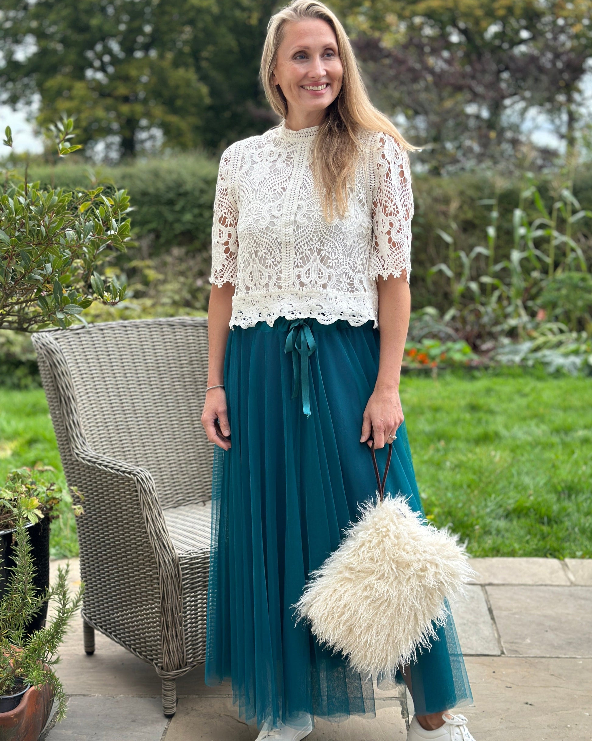 clothing Long Pleated Tulle Skirt - Teal