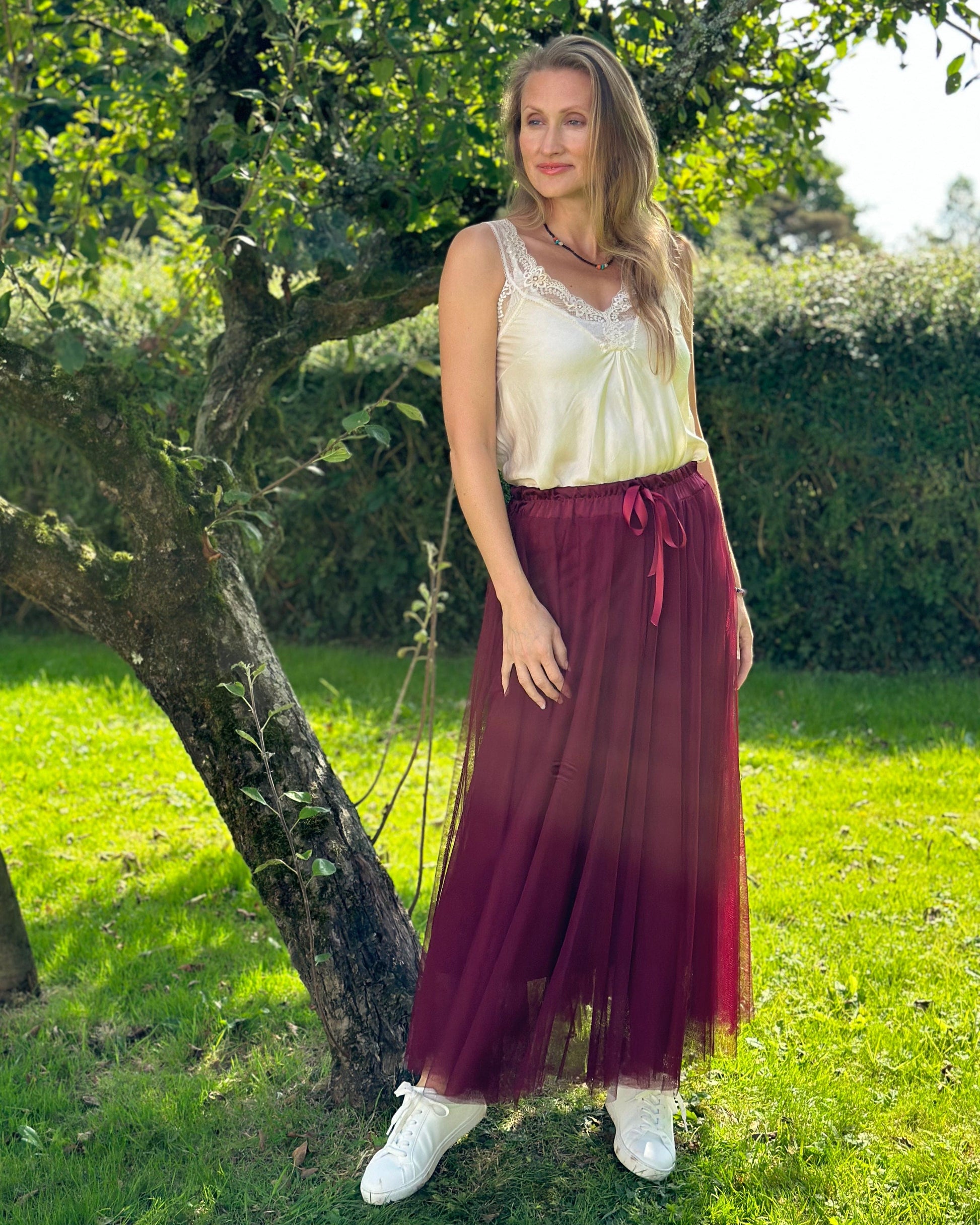 clothing Long Pleated Tulle Skirt - Wine