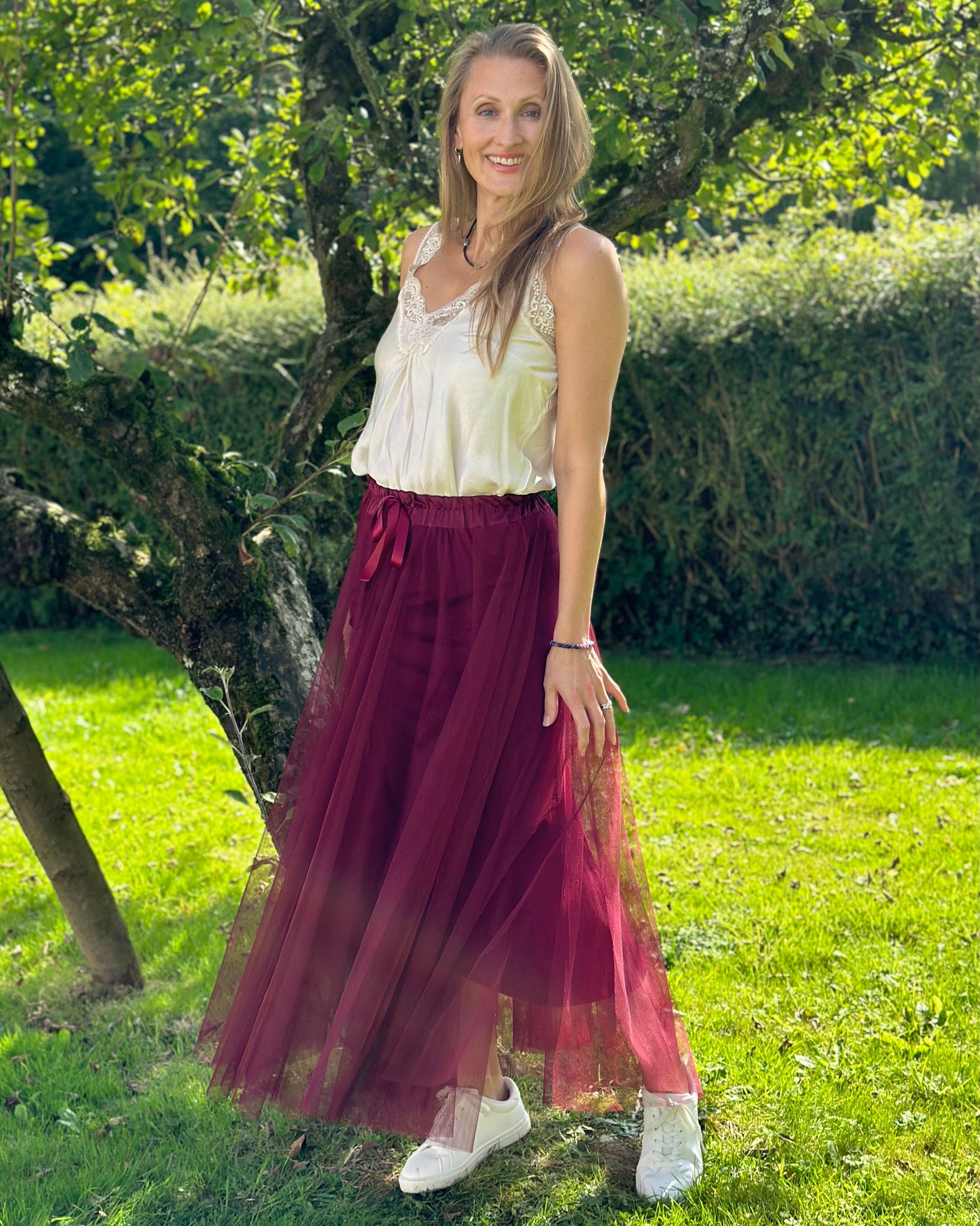 clothing Long Pleated Tulle Skirt - Wine