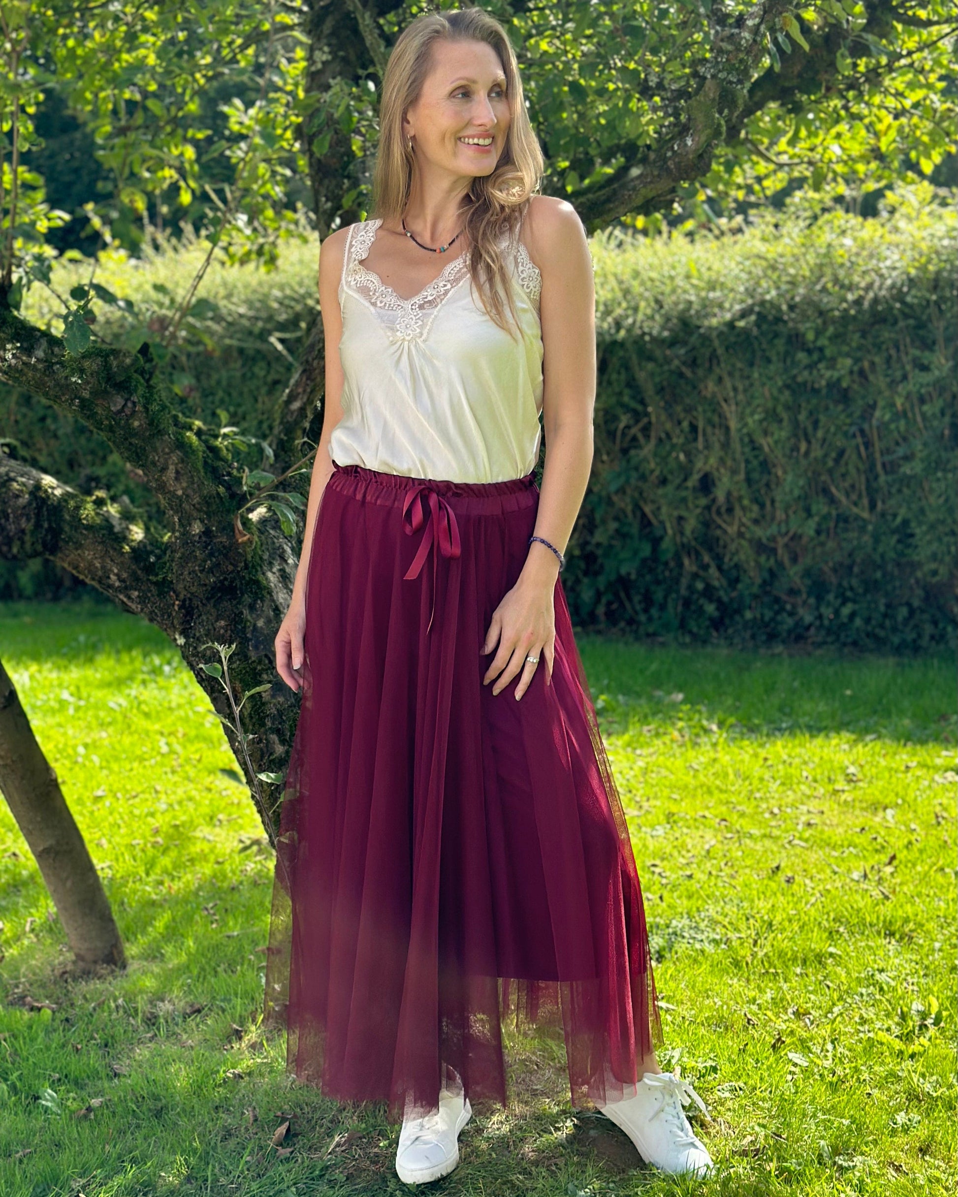 clothing Long Pleated Tulle Skirt - Wine