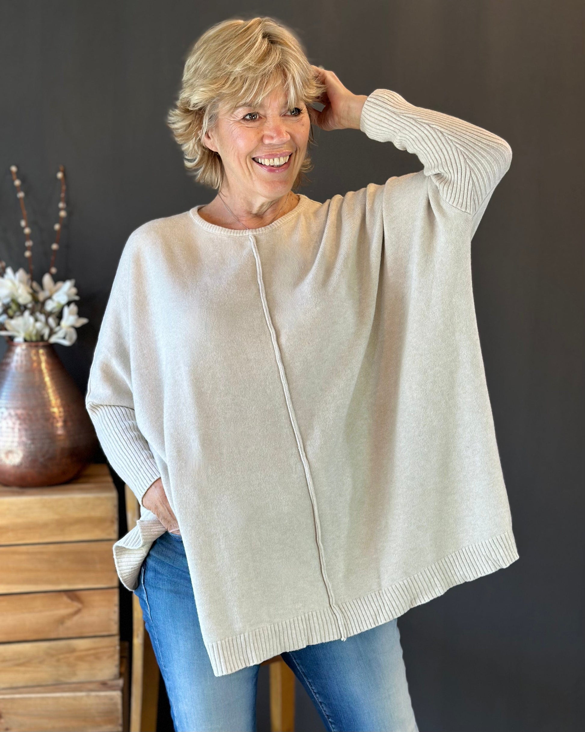 clothing Long Sleeve Slouchy Jumper - Beige