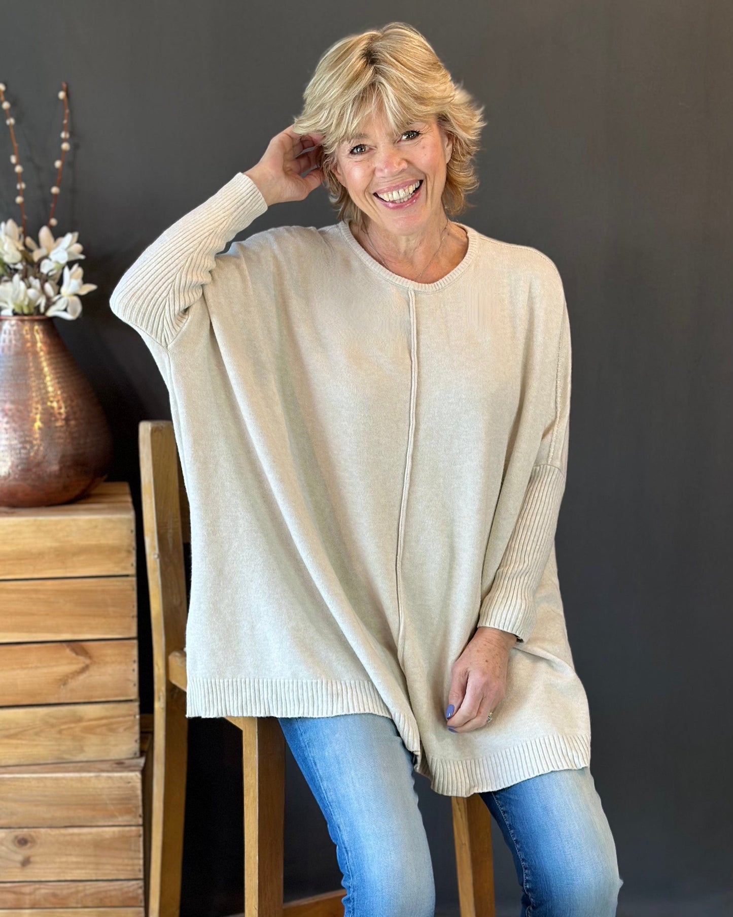 clothing Long Sleeve Slouchy Jumper - Beige