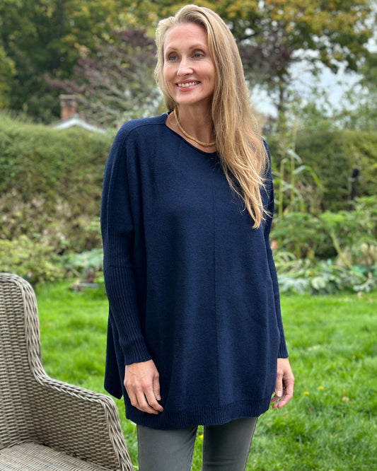 clothing Long Sleeve Slouchy Jumper - Navy