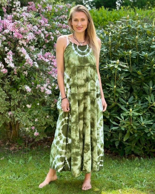 clothing Long Tie-Dye Strap Dress - Green