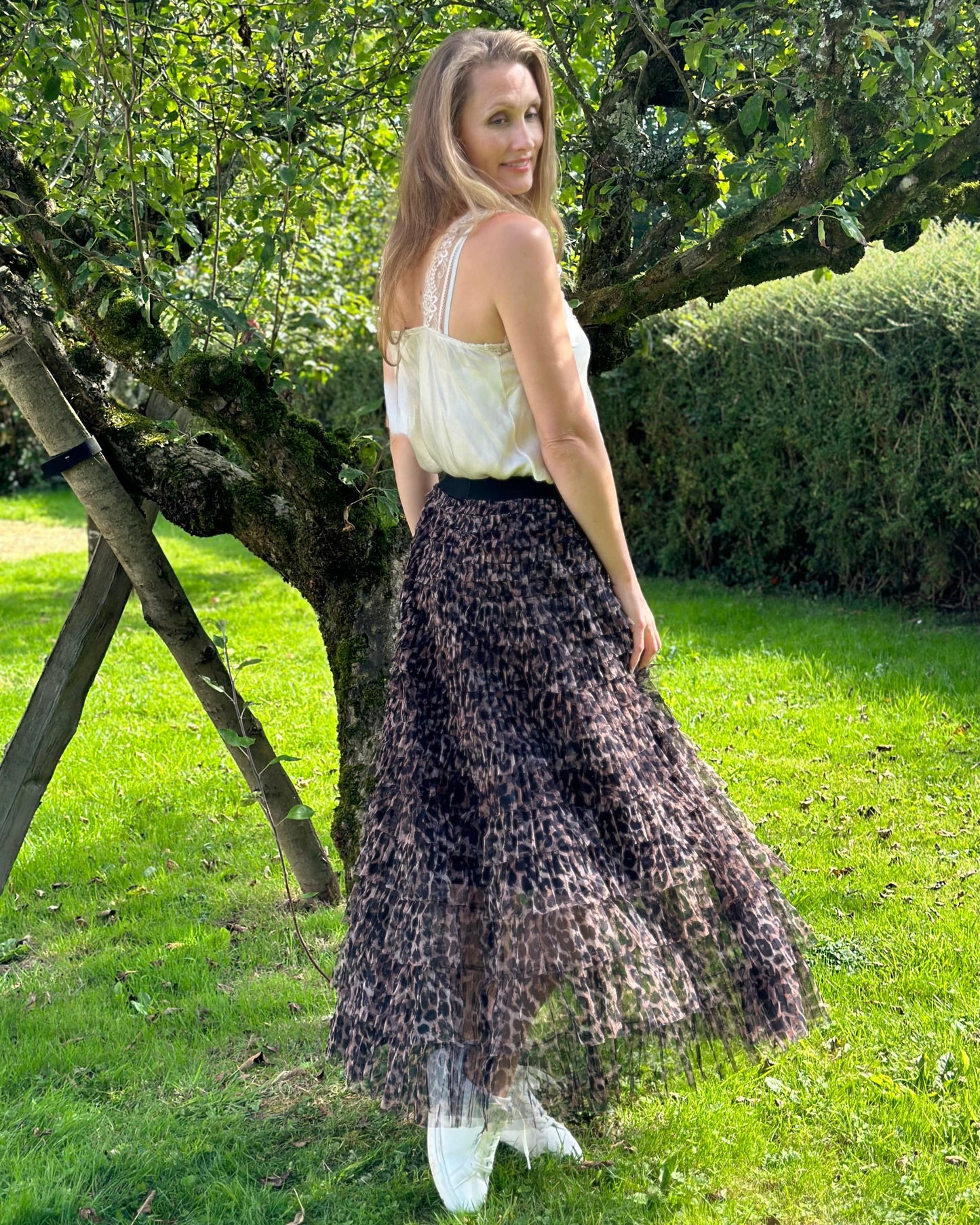 clothing Long Tiered Tulle Skirt - Leopard Print/Black