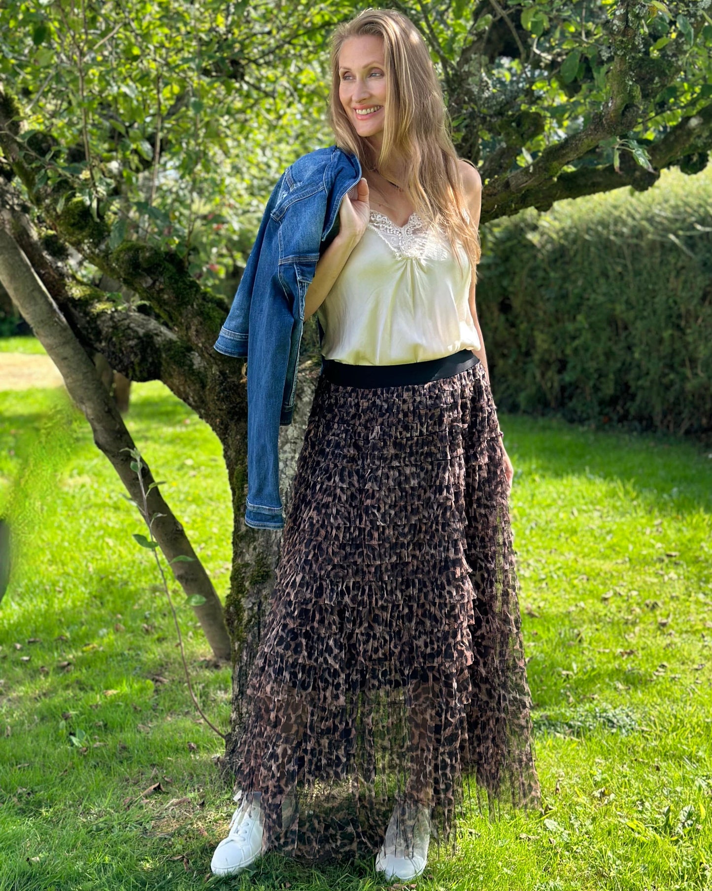 clothing Long Tiered Tulle Skirt - Leopard Print/Black