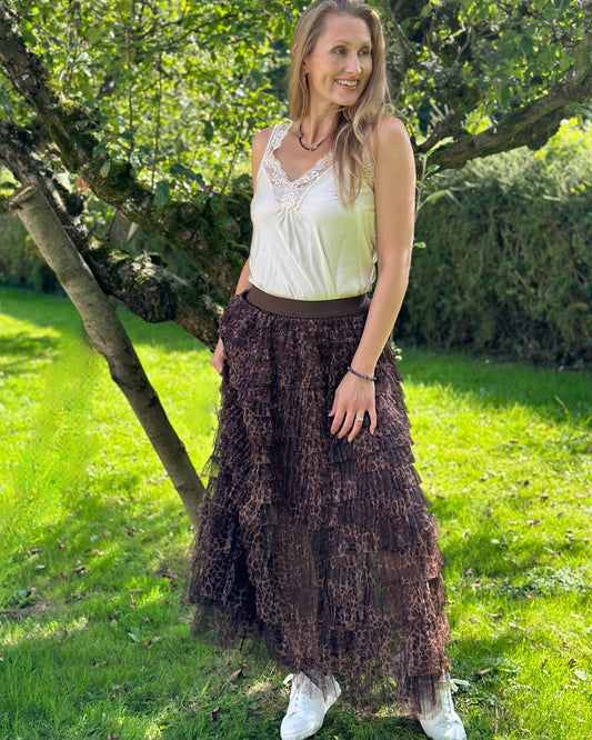 clothing Long Tiered Tulle Skirt - Leopard Print/Brown