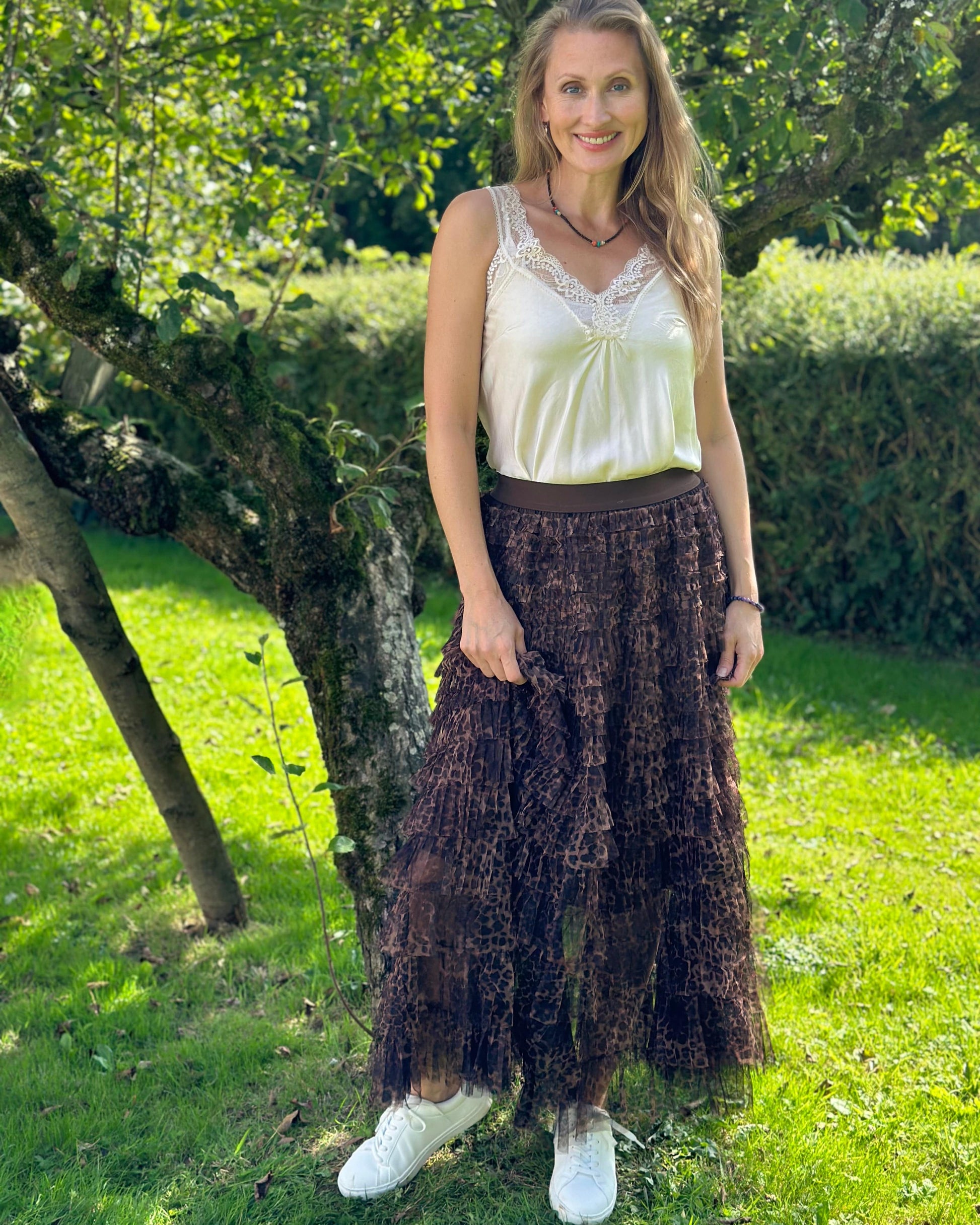 clothing Long Tiered Tulle Skirt - Leopard Print/Brown