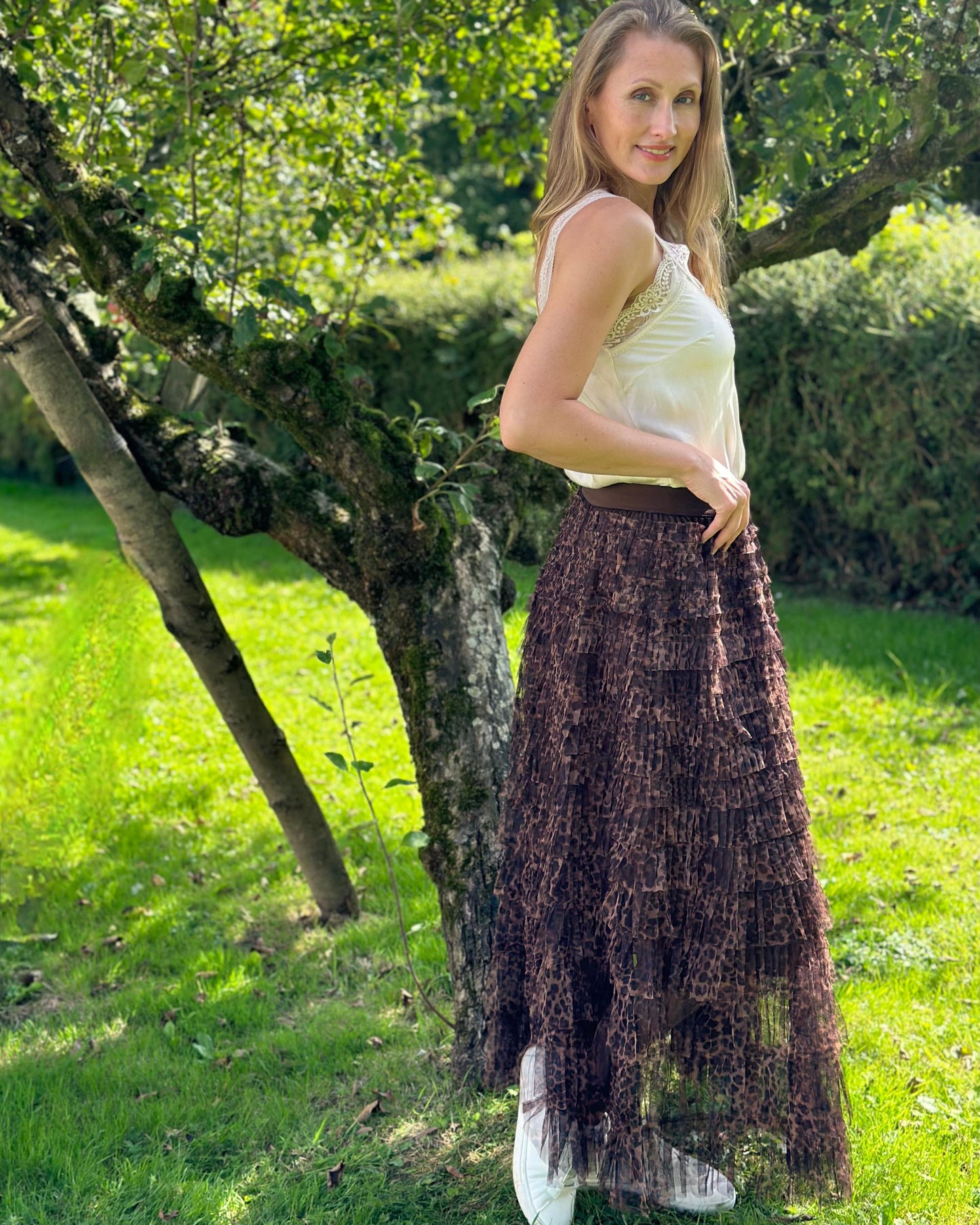 clothing Long Tiered Tulle Skirt - Leopard Print/Brown