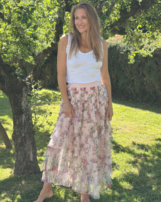 clothing Long Tiered Tulle Skirt - Pale Pink
