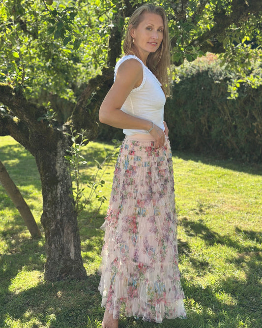 clothing Long Tiered Tulle Skirt - Pale Pink