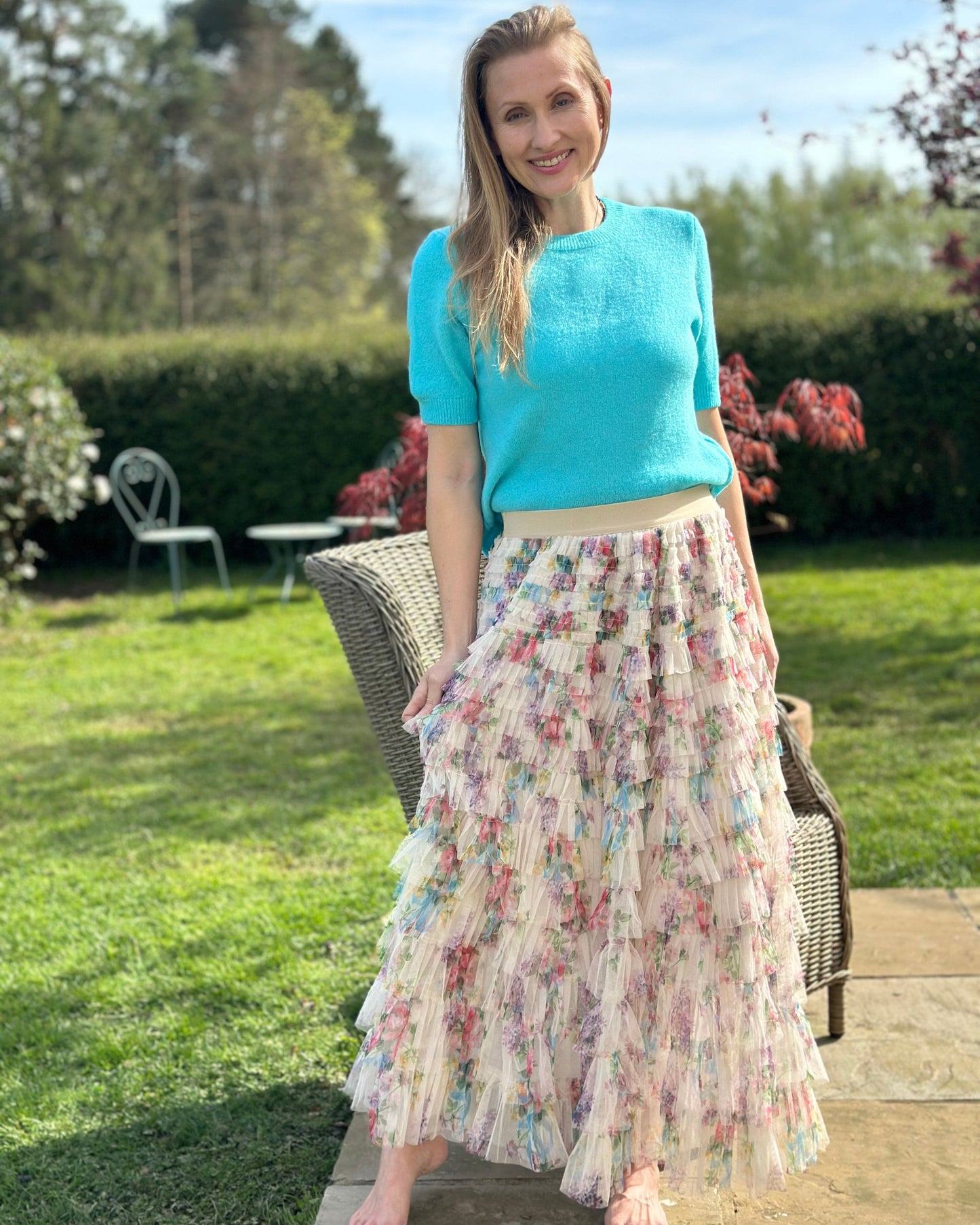 clothing Long Tiered Tulle Skirt - Stone/Floral