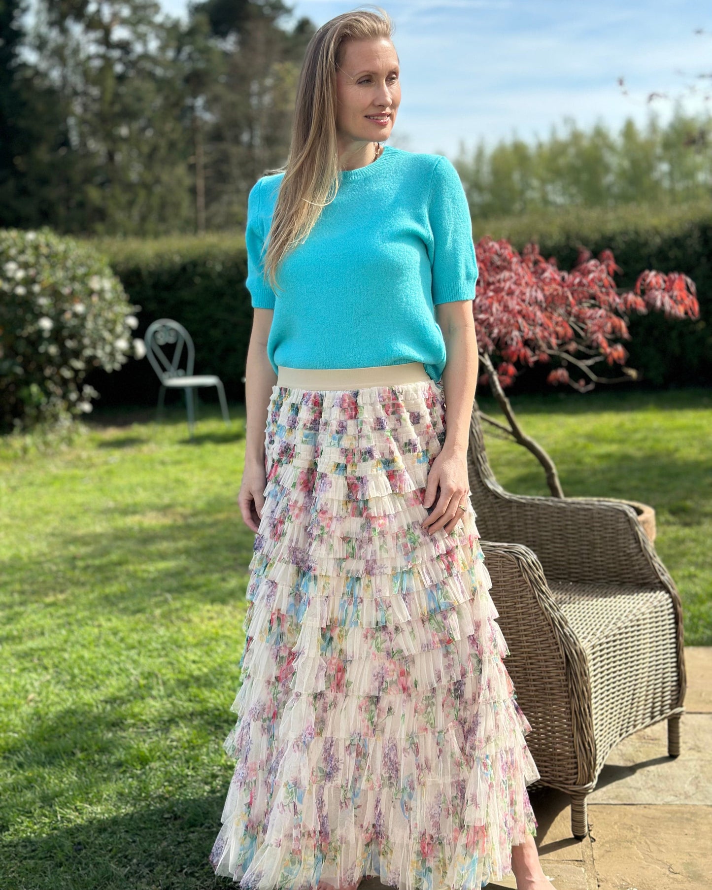 clothing Long Tiered Tulle Skirt - Stone/Floral