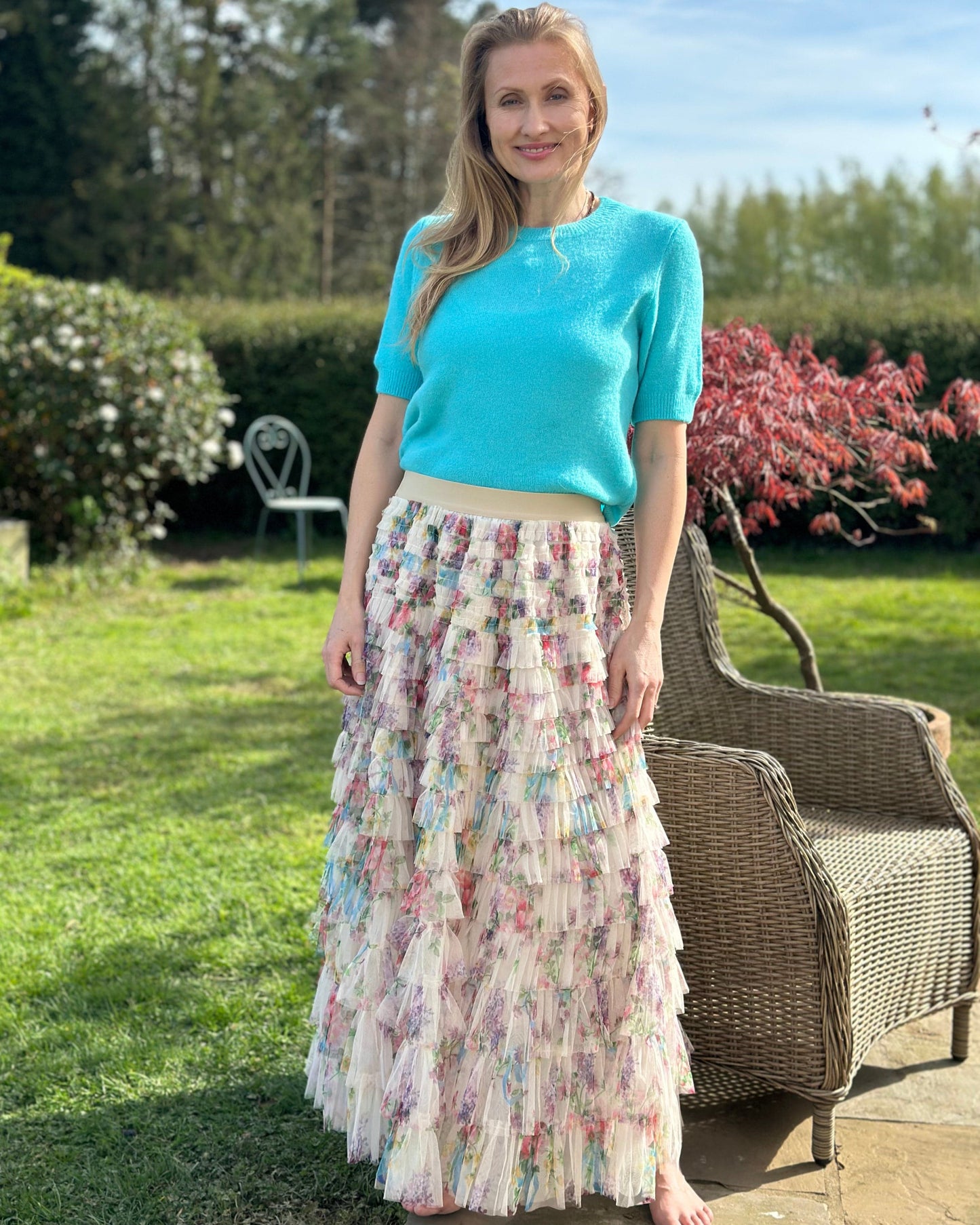 clothing Long Tiered Tulle Skirt - Stone/Floral