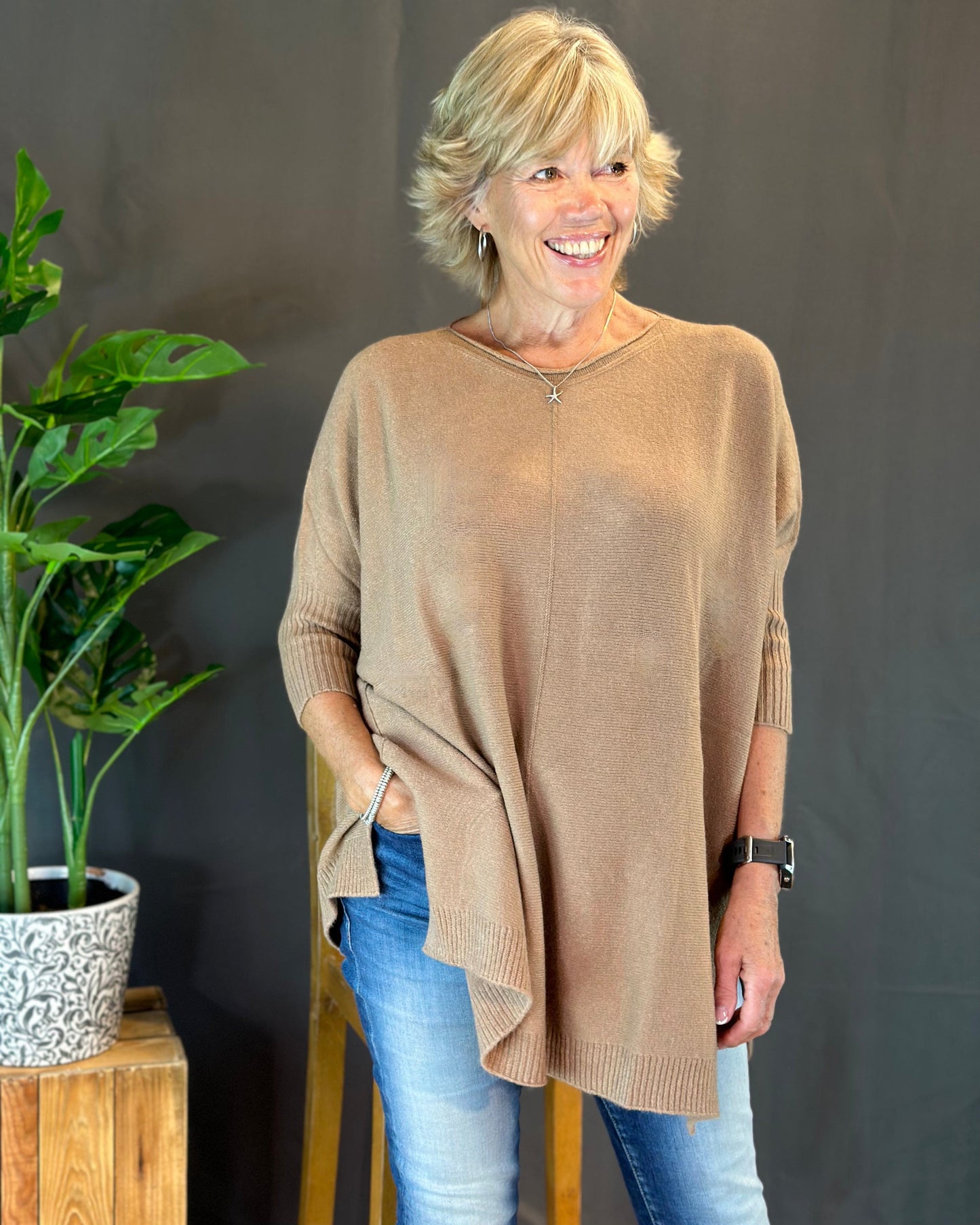 clothing Longline Slouchy Jumper - Coffee