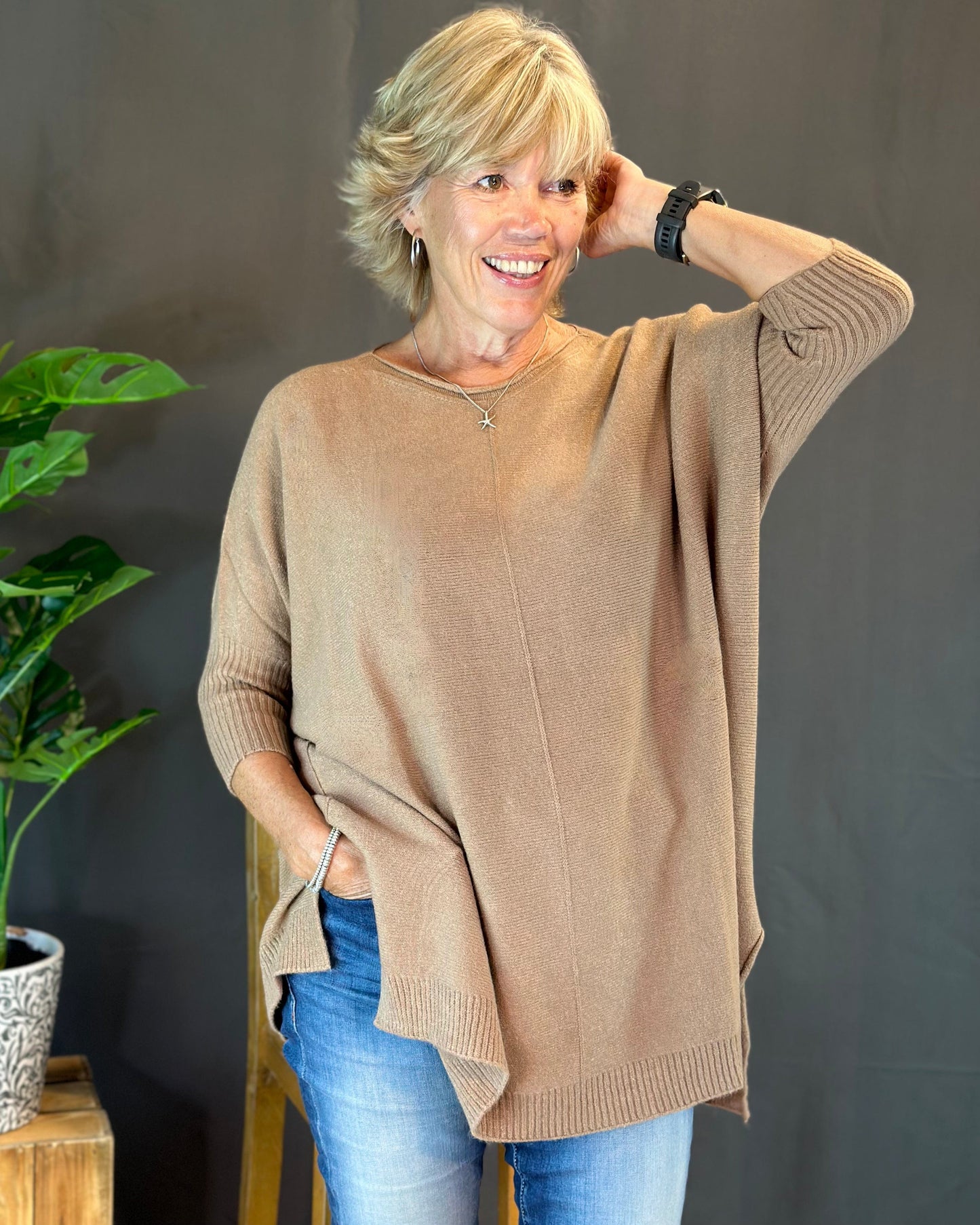 clothing Longline Slouchy Jumper - Coffee