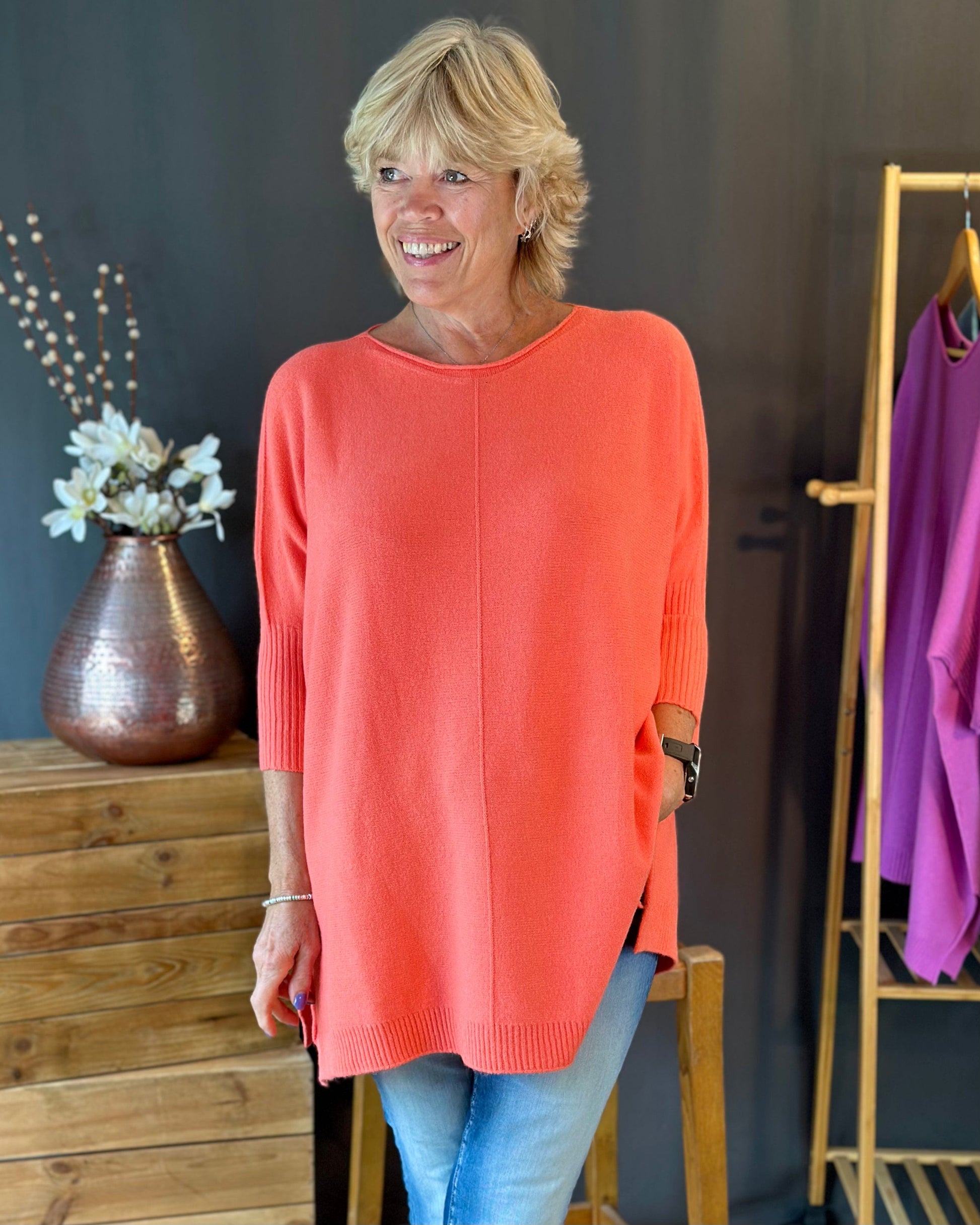 clothing Longline Slouchy Jumper - Coral