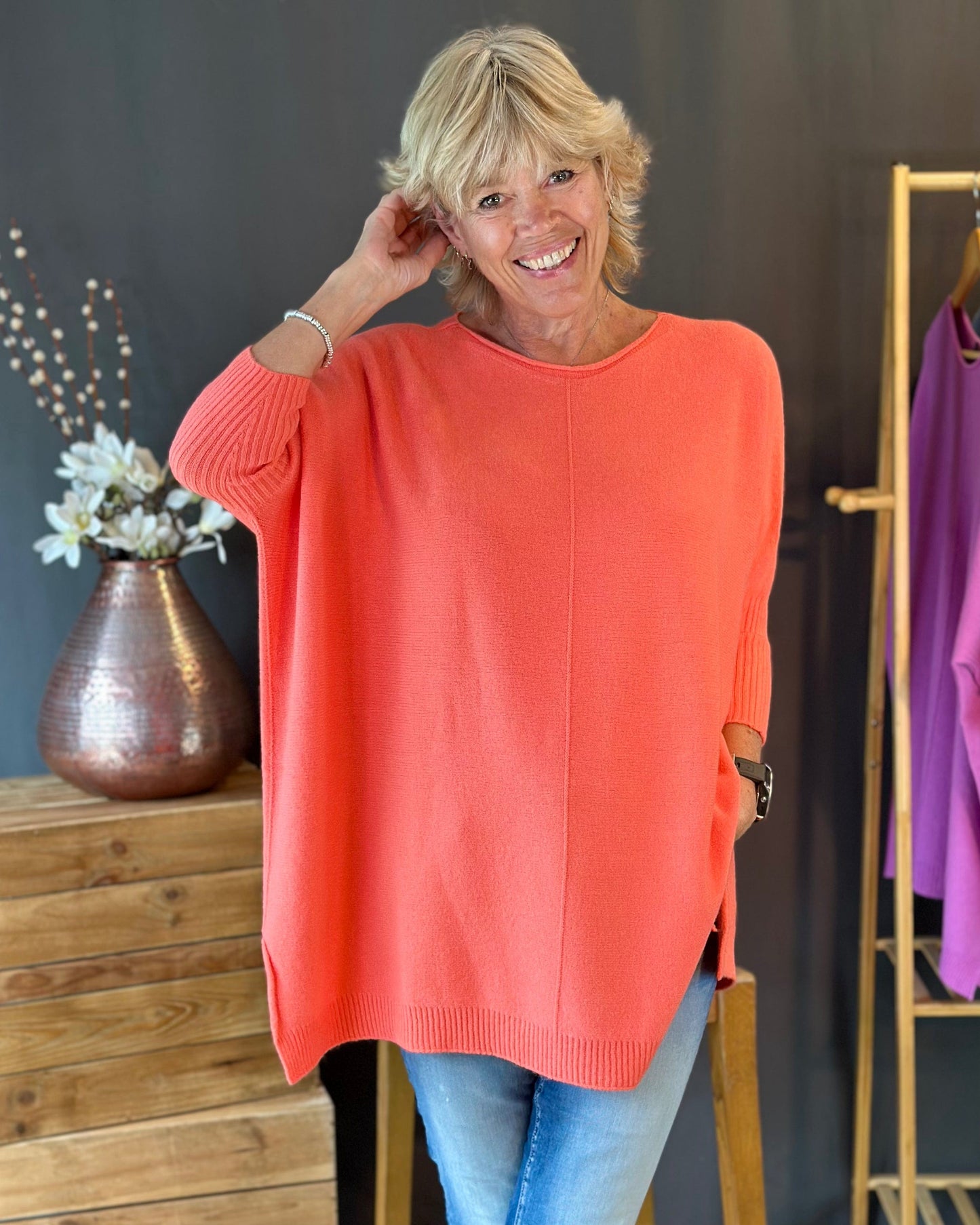 clothing Longline Slouchy Jumper - Coral