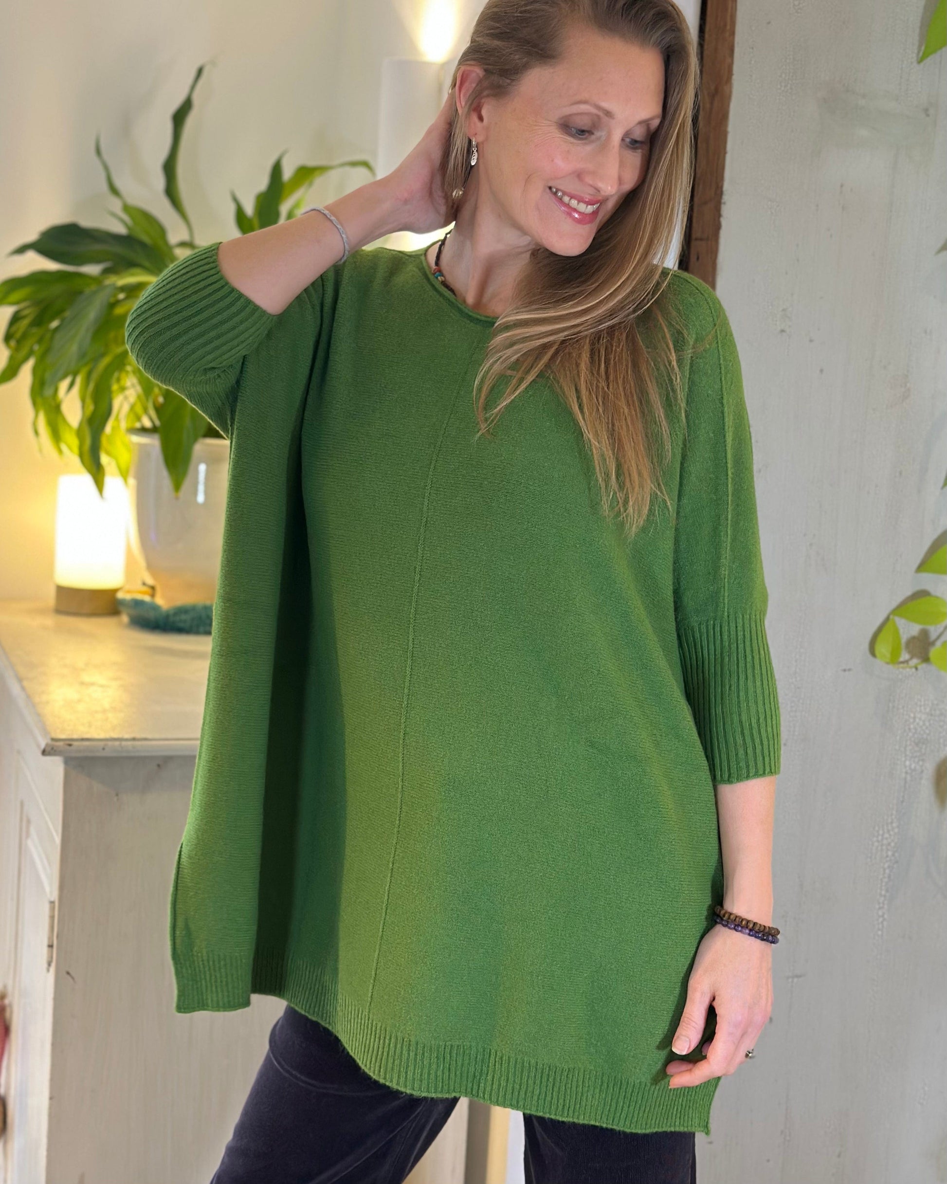 clothing Longline Slouchy Jumper - Fir Green