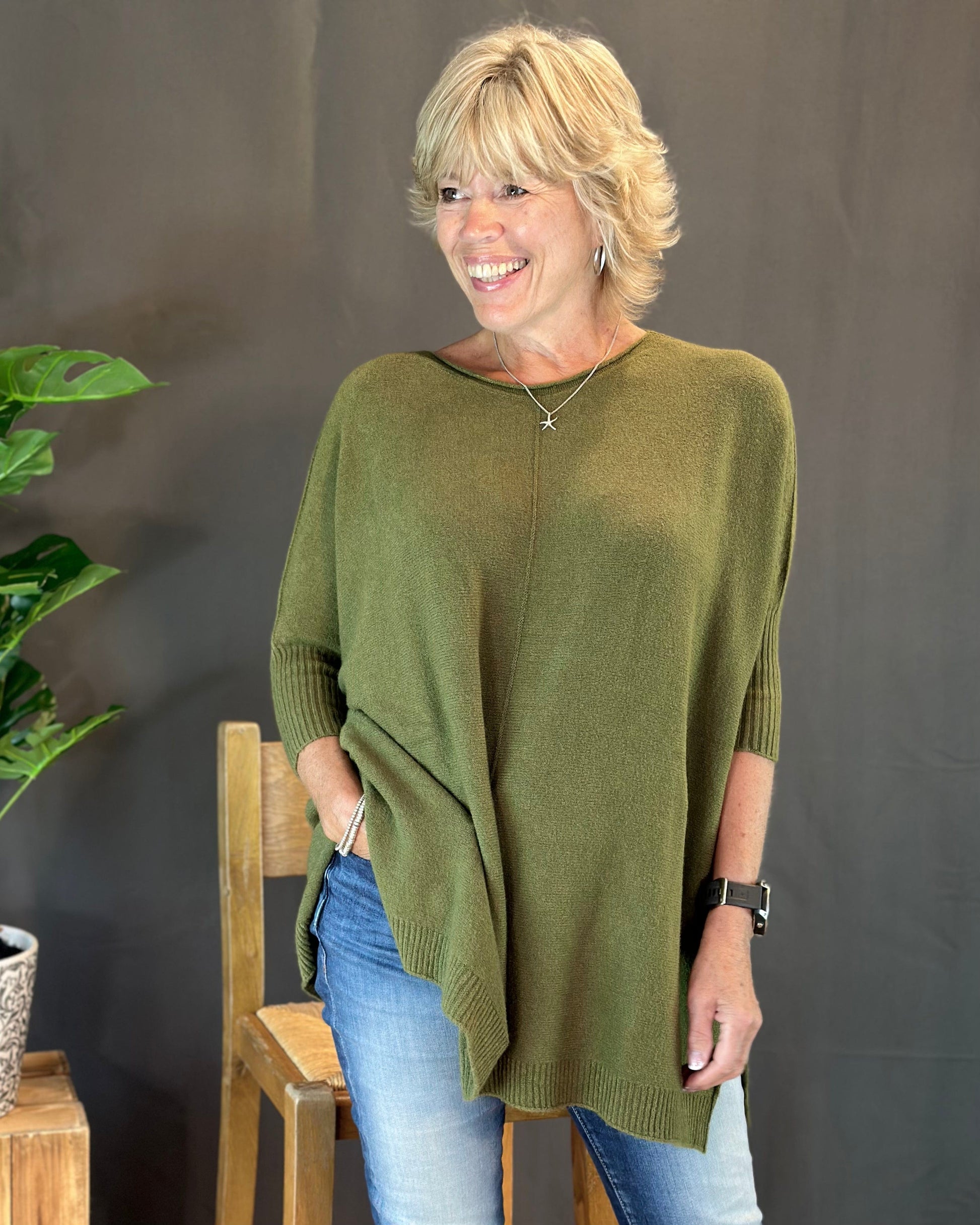 clothing Longline Slouchy Jumper - Khaki