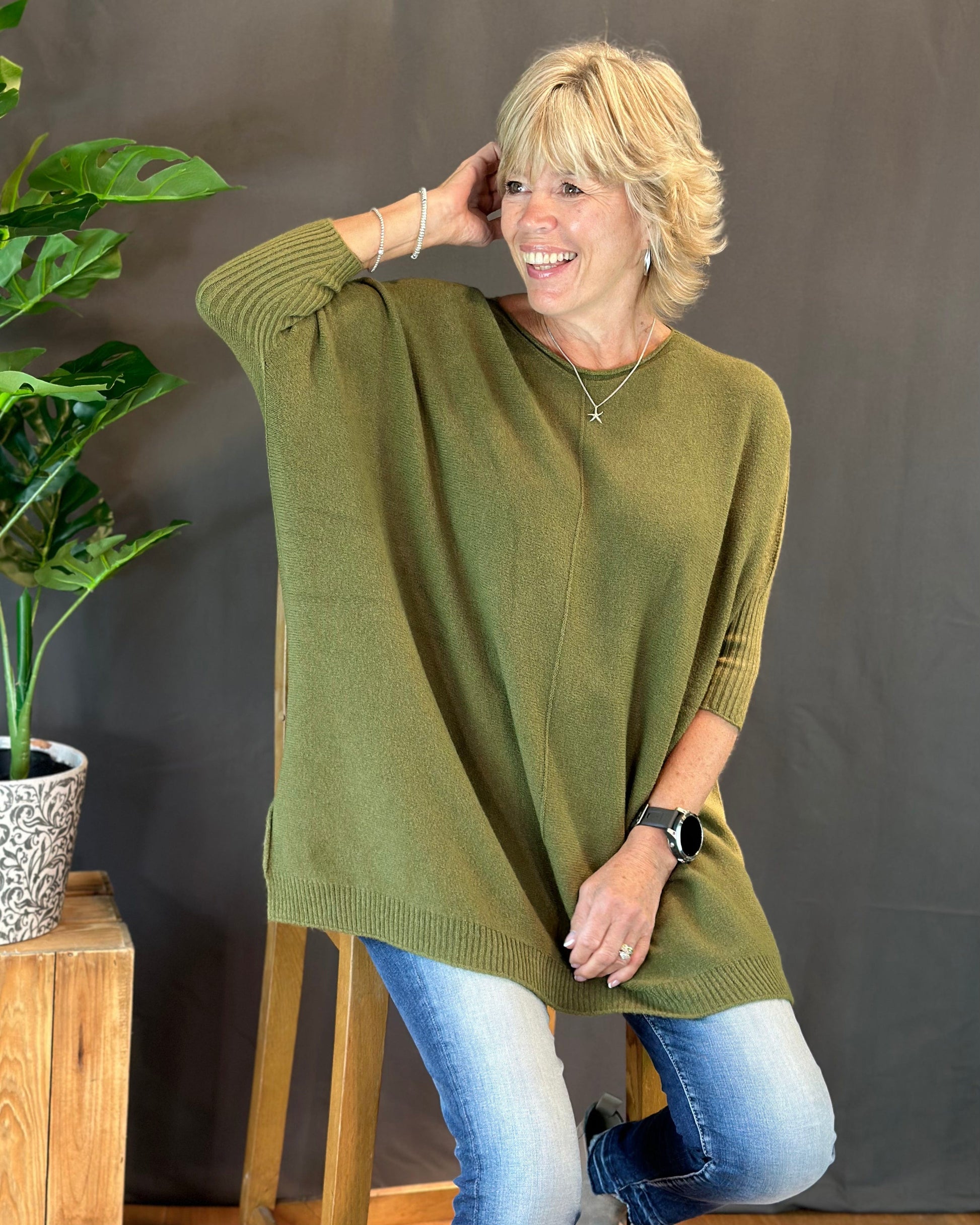 clothing Longline Slouchy Jumper - Khaki