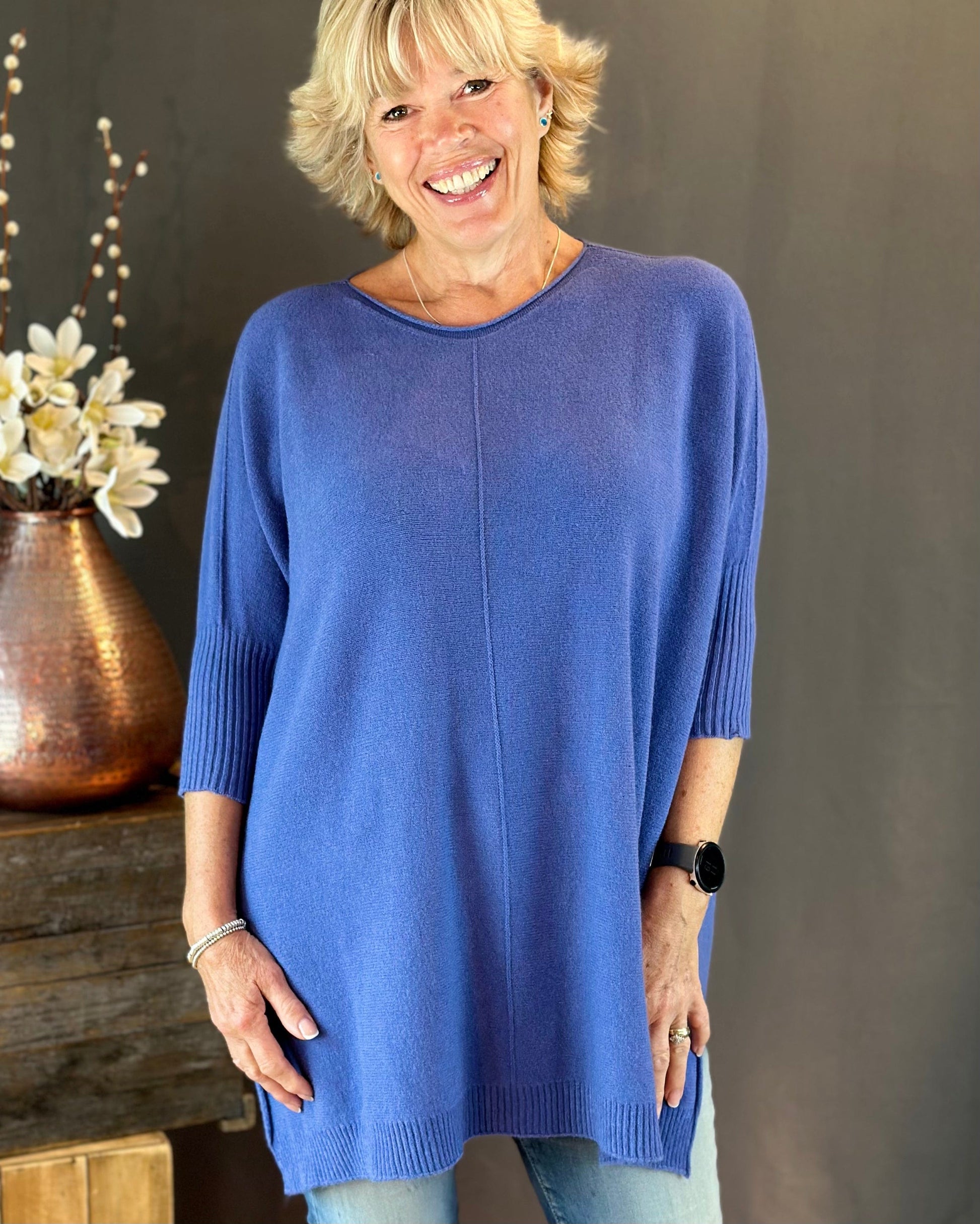 clothing Longline Slouchy Jumper - Marine Blue