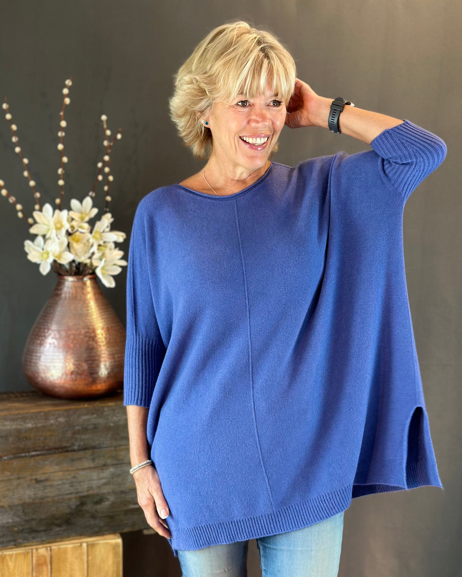 clothing Longline Slouchy Jumper - Marine Blue