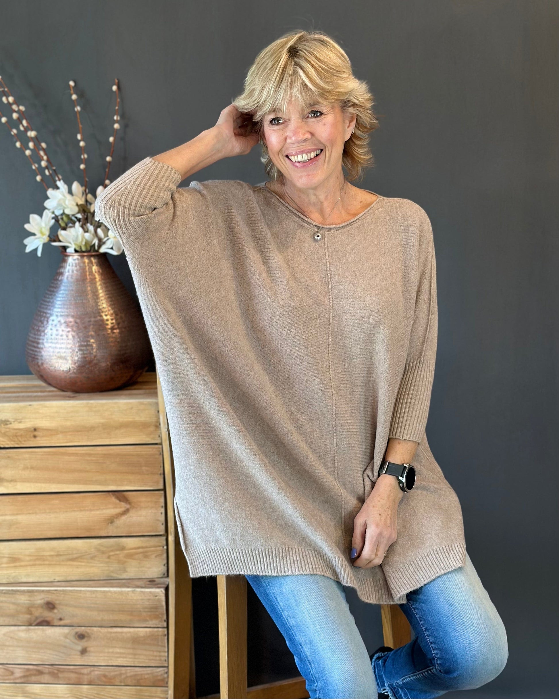 clothing Longline Slouchy Jumper - Oatmeal