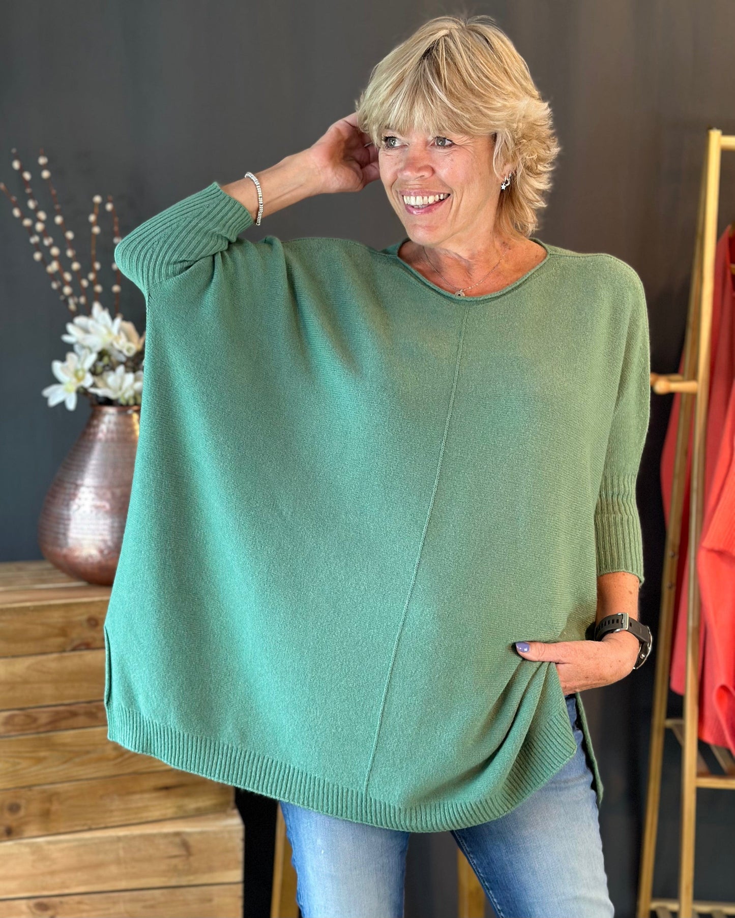 clothing Longline Slouchy Jumper - Sage