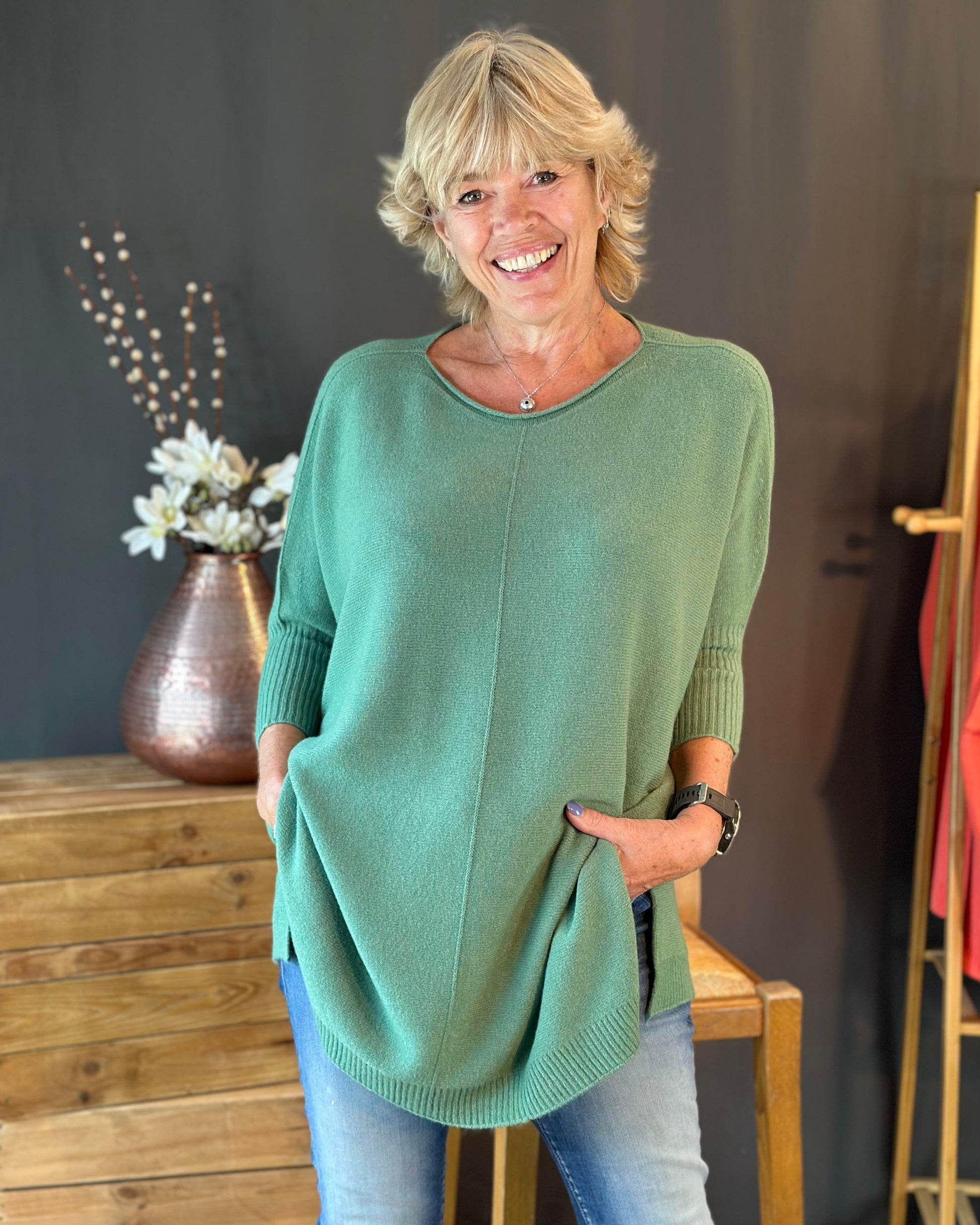 clothing Longline Slouchy Jumper - Sage