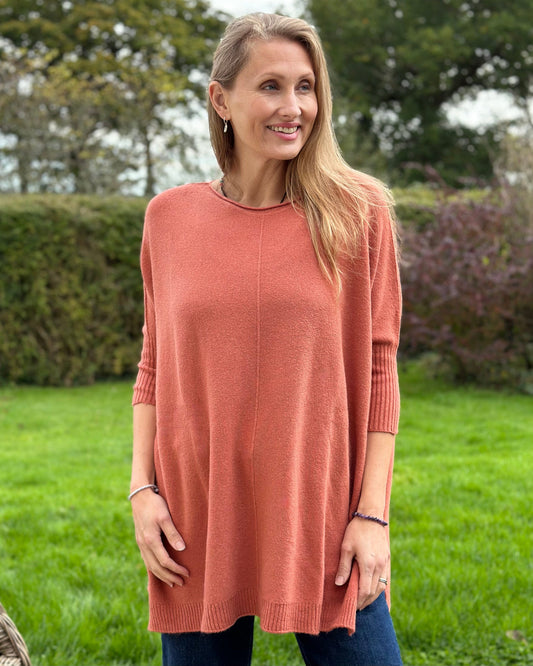 clothing Longline Slouchy Jumper - Salmon