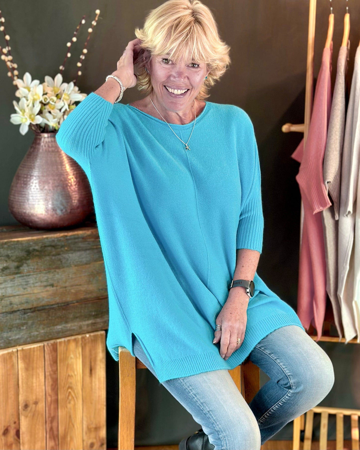 clothing Longline Slouchy Jumper - Turquoise