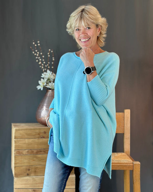 clothing Longline Slouchy Jumper - Turquoise