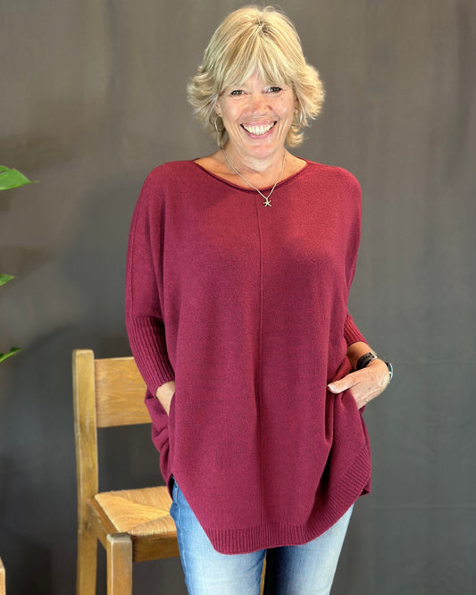 clothing Longline Slouchy Jumper - Wine