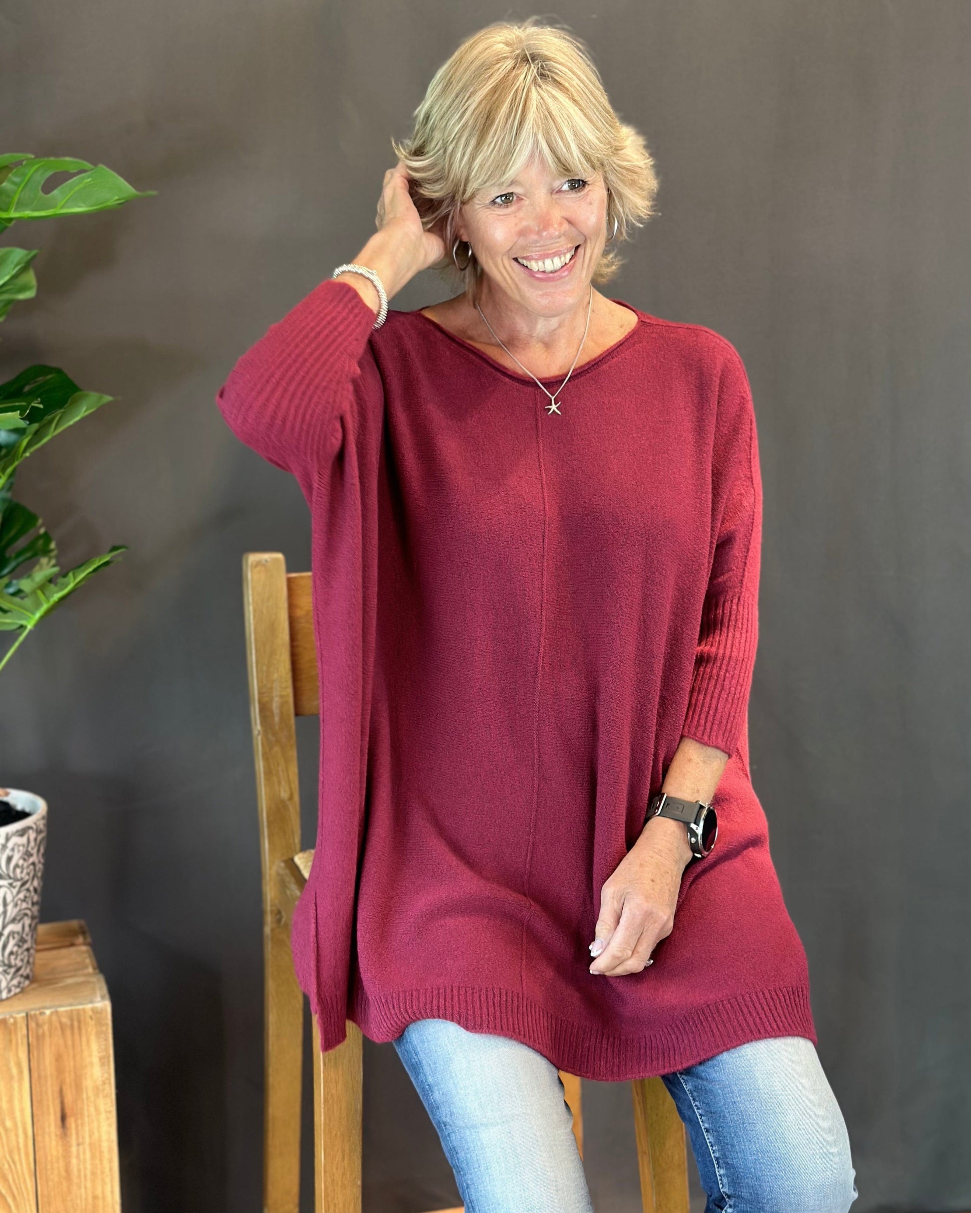 Longline Slouchy Jumper Wine LavenderLime clothing