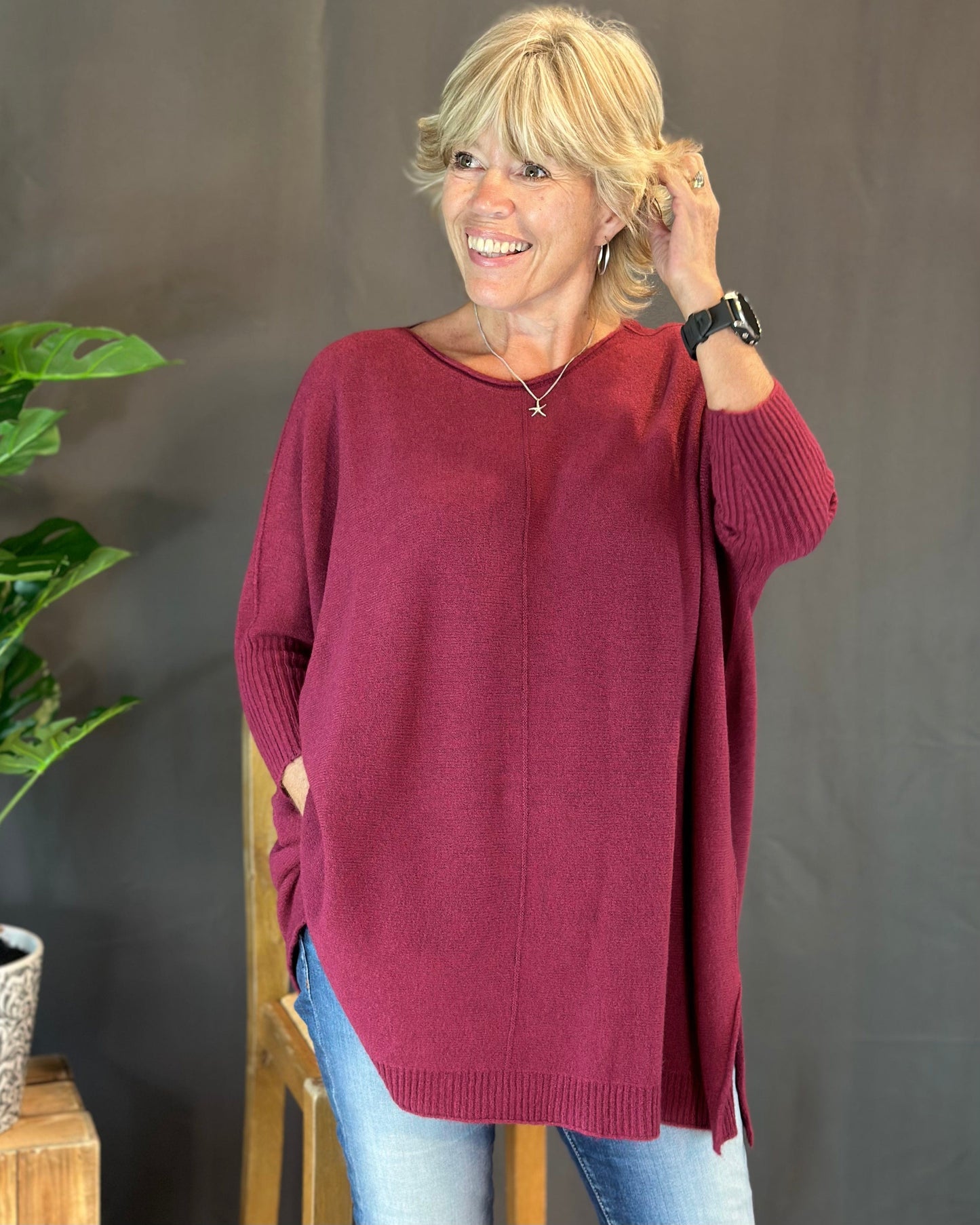 clothing Longline Slouchy Jumper - Wine