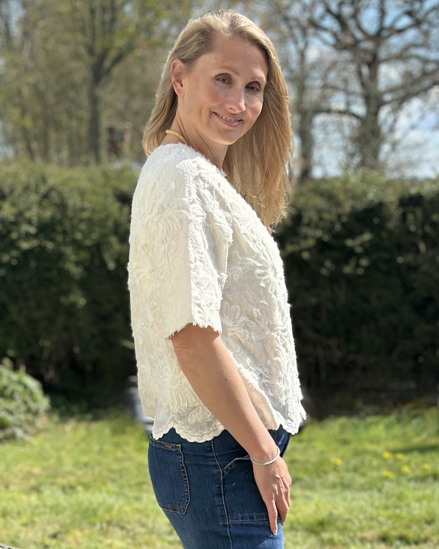 Clothing Lotus Floral Ribbon Top - Cream