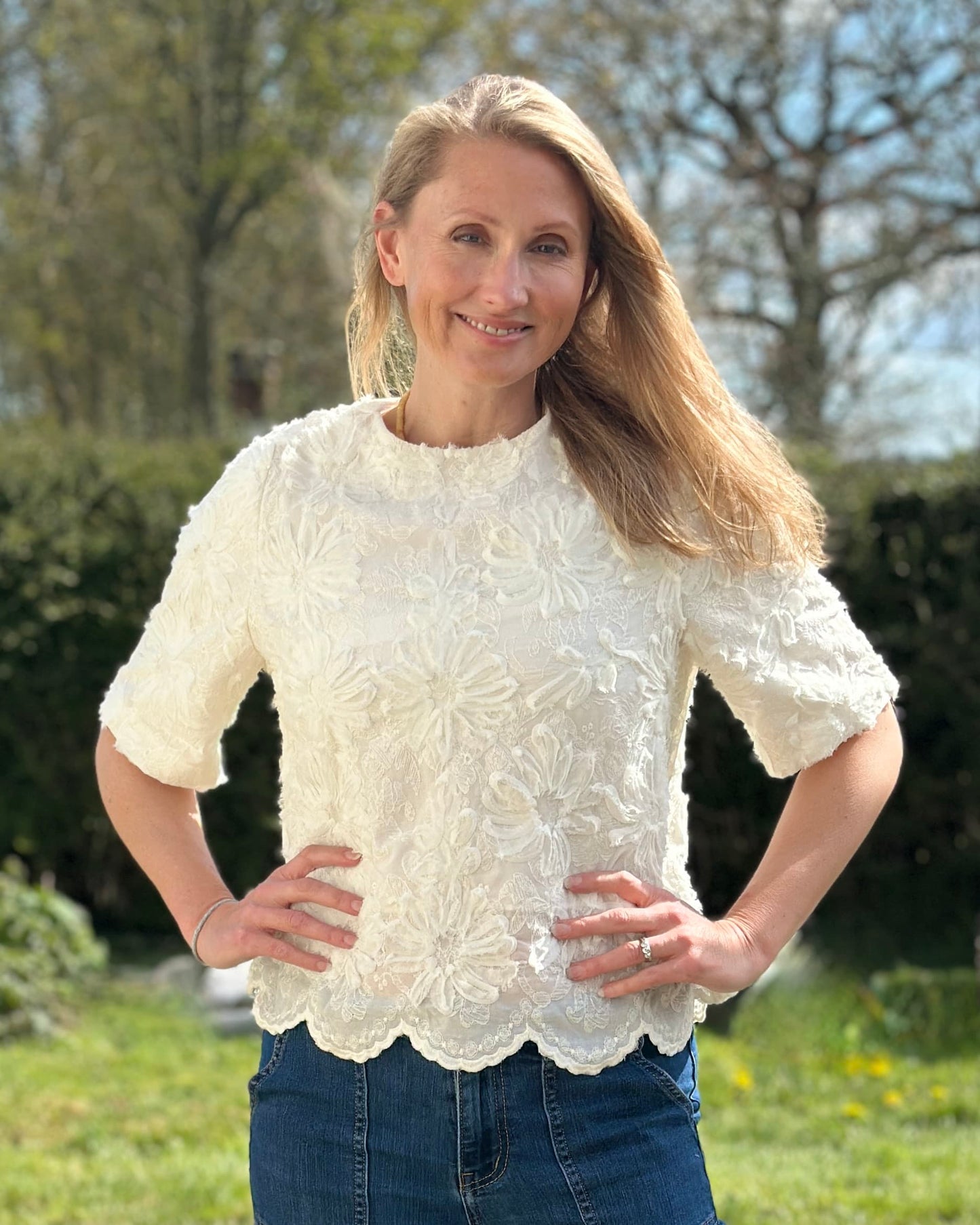 Clothing Lotus Floral Ribbon Top - Cream