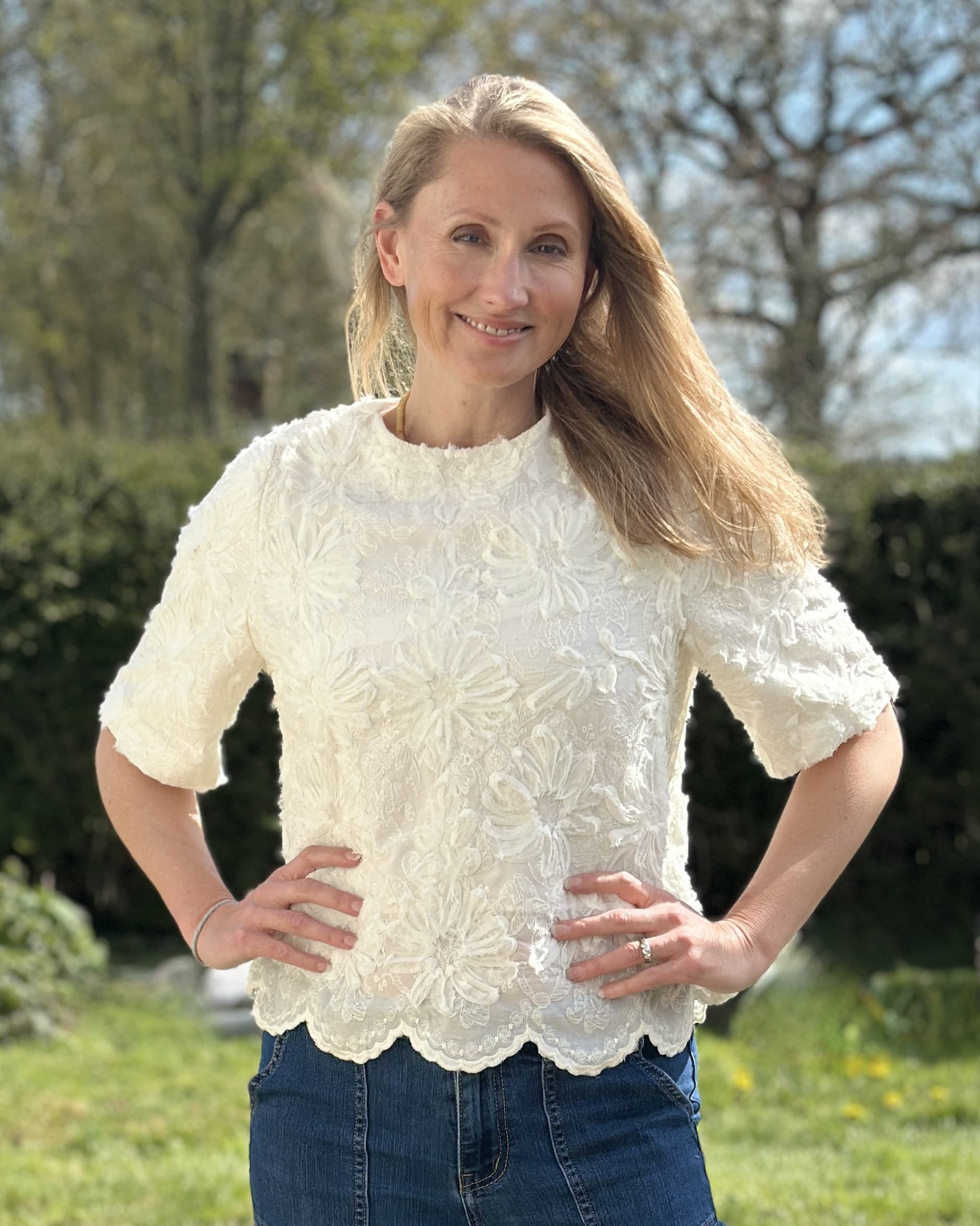 Clothing Lotus Floral Ribbon Top - Cream