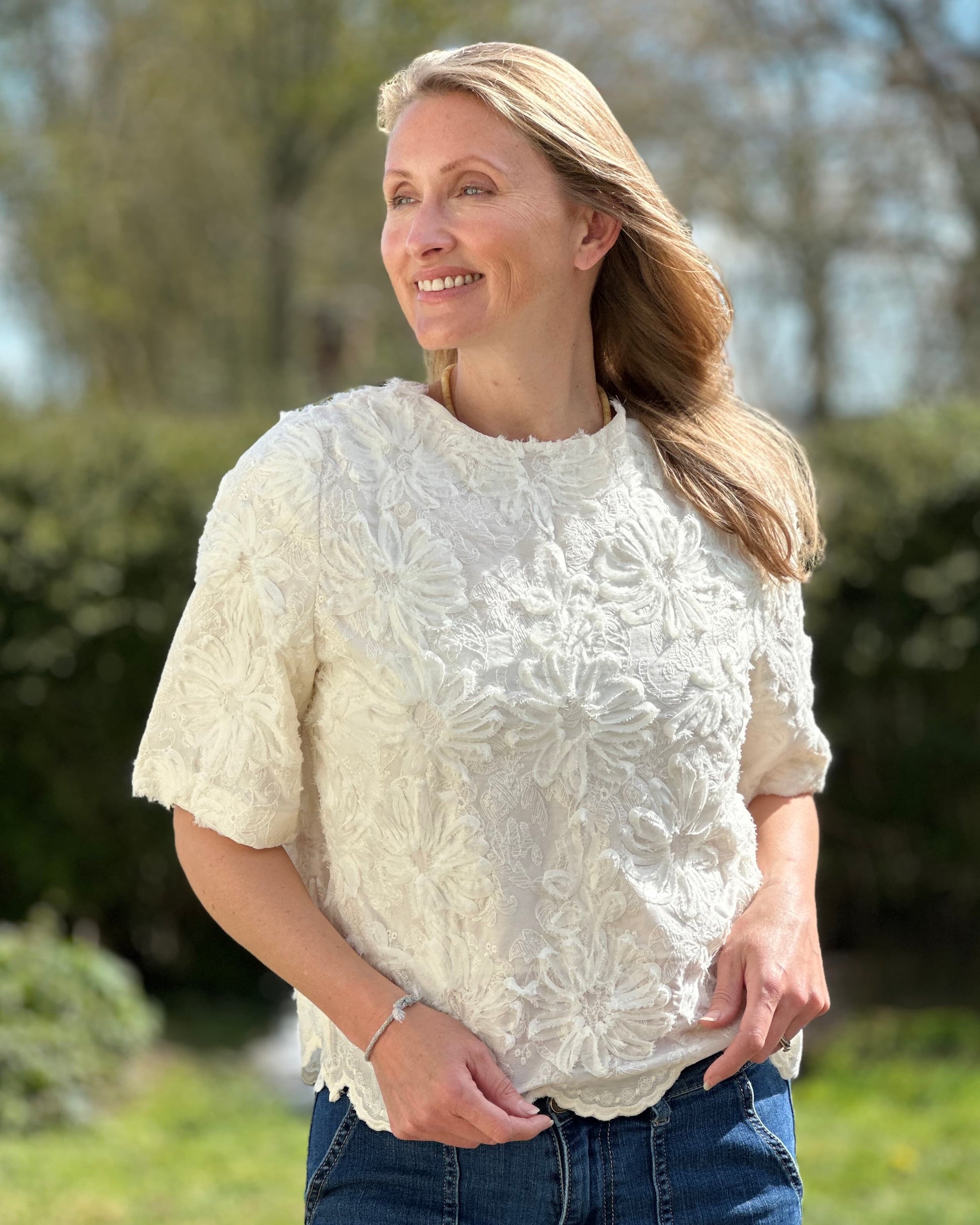 Clothing Lotus Floral Ribbon Top - Cream