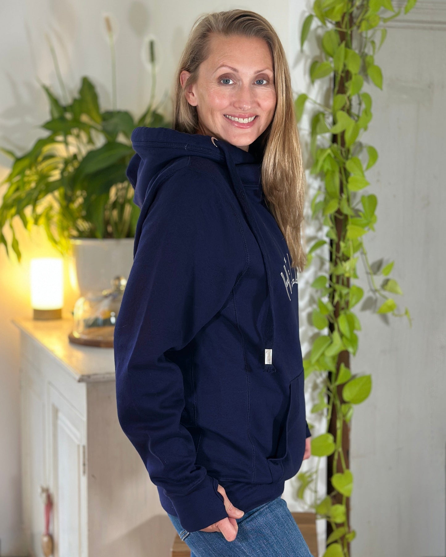 Clothing Luxury 'HELLO' Embellished Hoodie - Navy