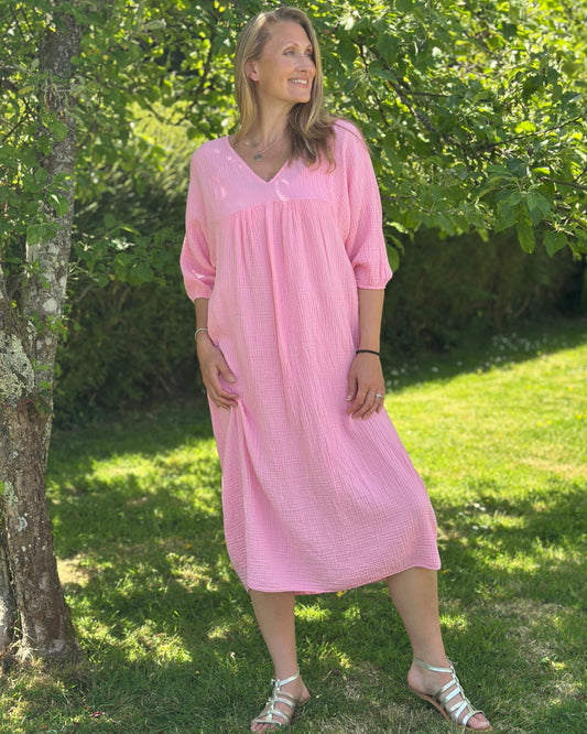 clothing Midi Floaty Cheesecloth Dress - Bubblegum Pink
