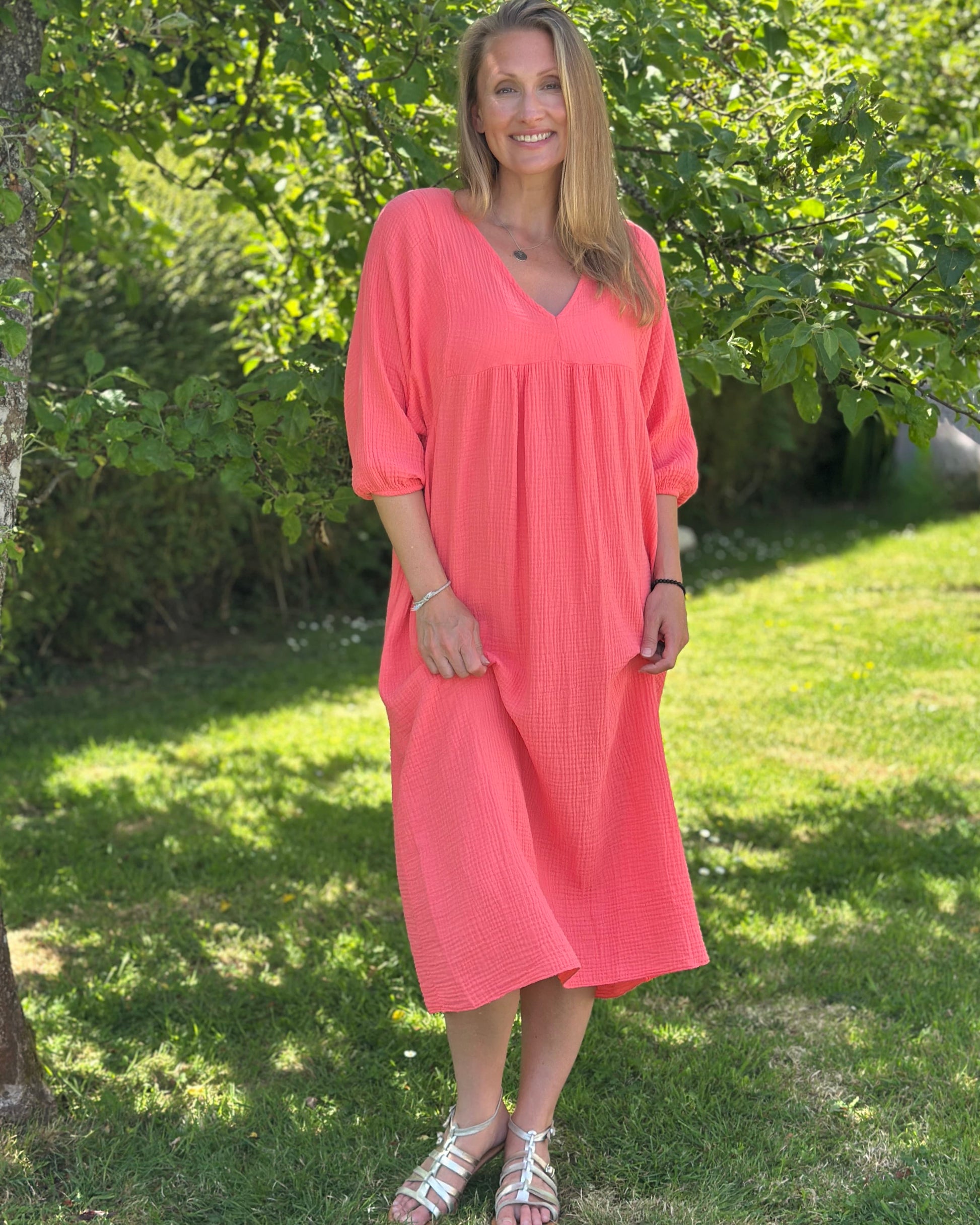 clothing Midi Floaty Cheesecloth Dress - Coral