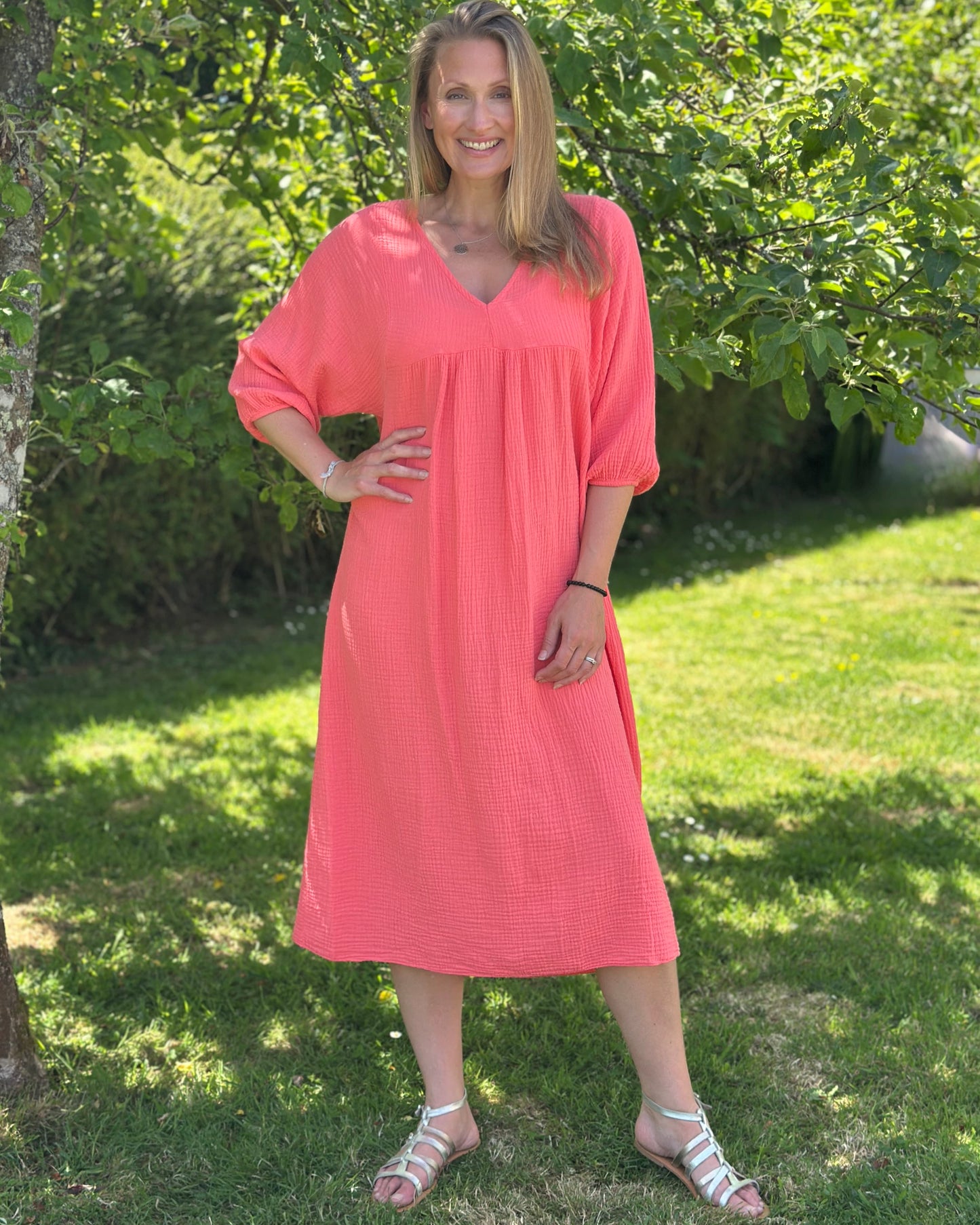 clothing Midi Floaty Cheesecloth Dress - Coral