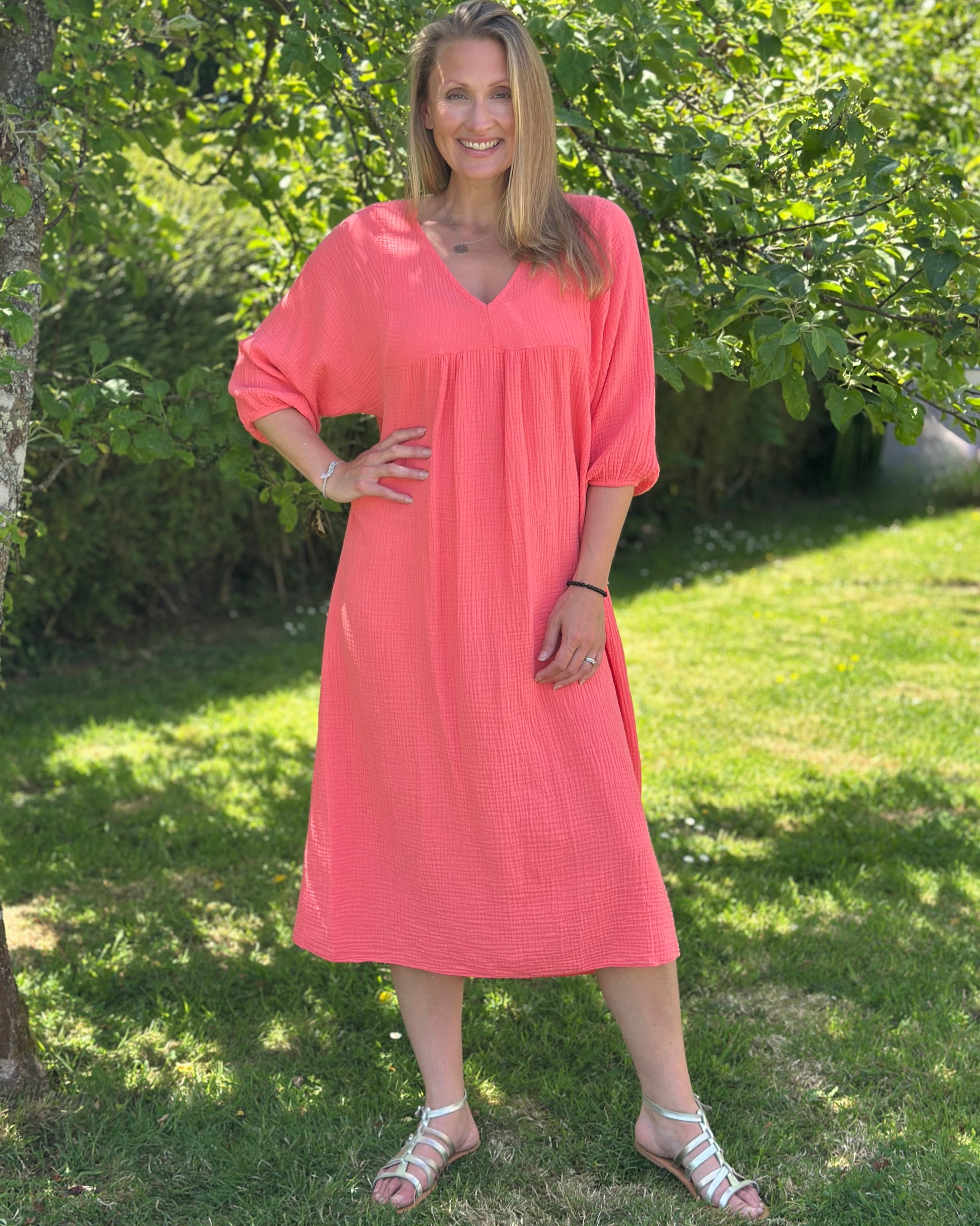 clothing Midi Floaty Cheesecloth Dress - Coral