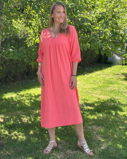 clothing Midi Floaty Cheesecloth Dress - Coral