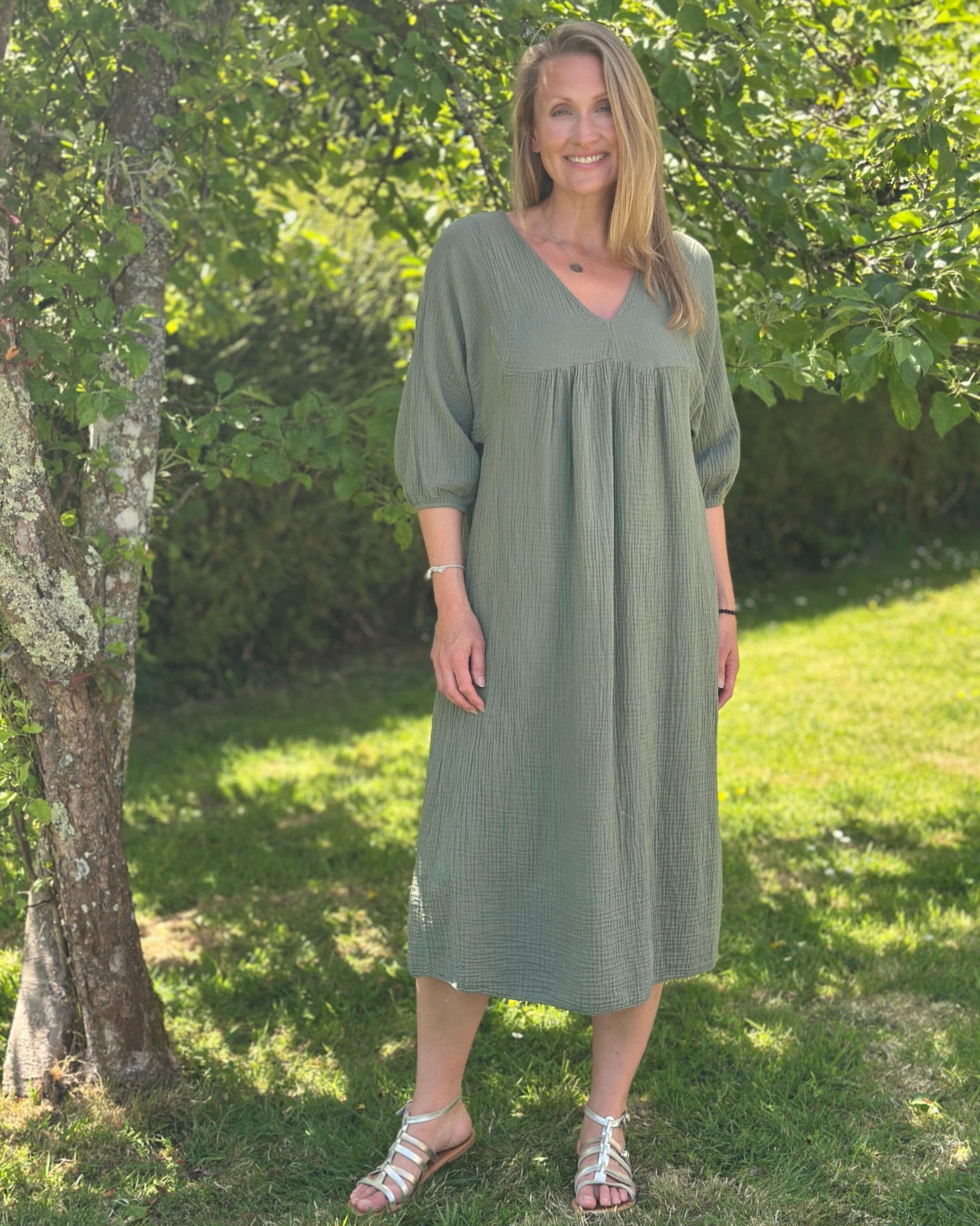 clothing Midi Floaty Cheesecloth Dress - Khaki