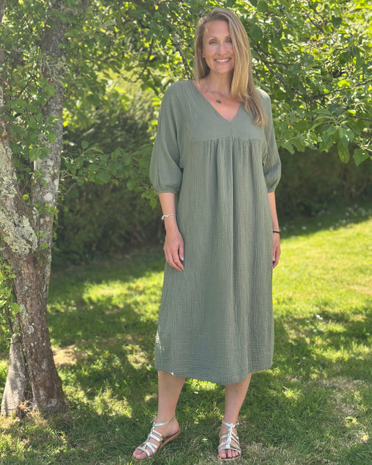 clothing Midi Floaty Cheesecloth Dress - Khaki