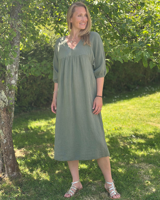 clothing Midi Floaty Cheesecloth Dress - Khaki