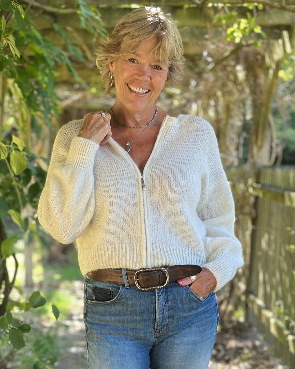 clothing Mohair Zip-Up Cardigan - Cream